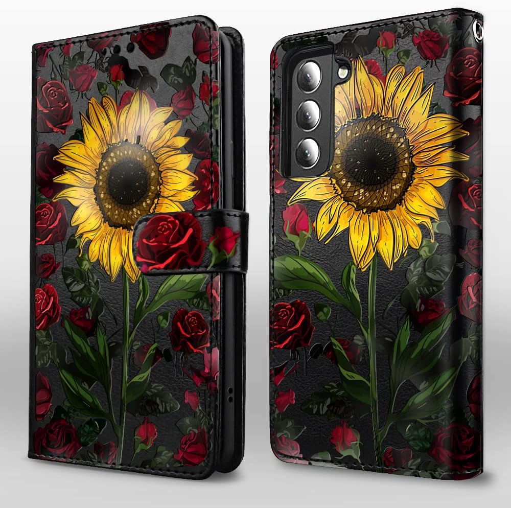 Shields Up Funda para Galaxy S22 Plus, desmontable, con tarjetero y correa para niñas y mujeres, cuero vegano funda floral para Samsung Galaxy S22