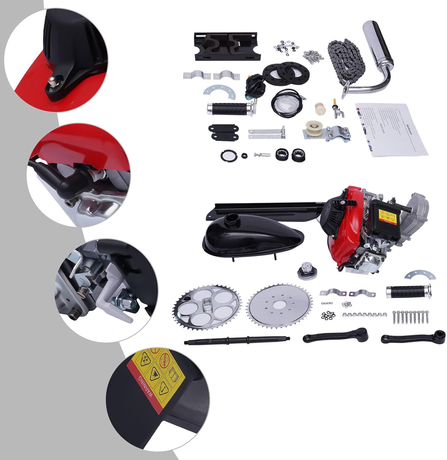 Kit de bicicleta motorizada, kit de motor de bicicleta de gasolina de 49 CC de 4 tiempos con cadena estilo impulsor de bicicleta, kit de conversión