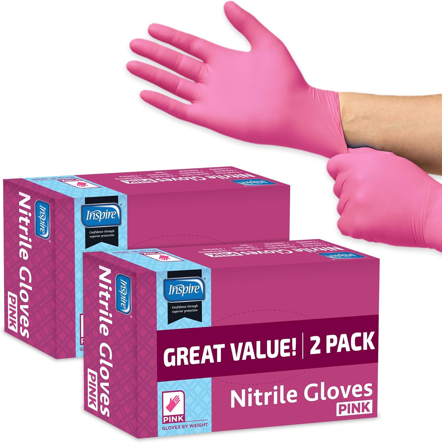Inspire Guantes desechables sin látex  Guantes de nitrilo rosa para peluquería y uñas, guantes desechables de nitrilo esteticista