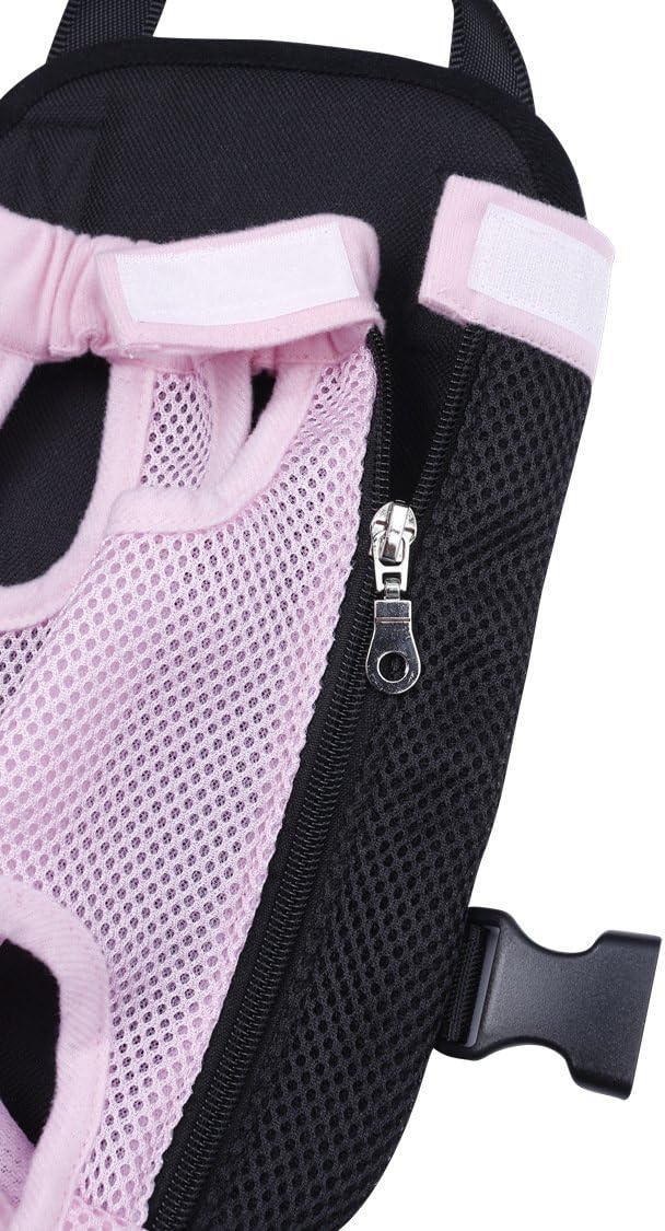 Mochila portadora para perros y gatos con cinco agujeros, correas de hombro dobles, malla frontal en el pecho, S, rosa