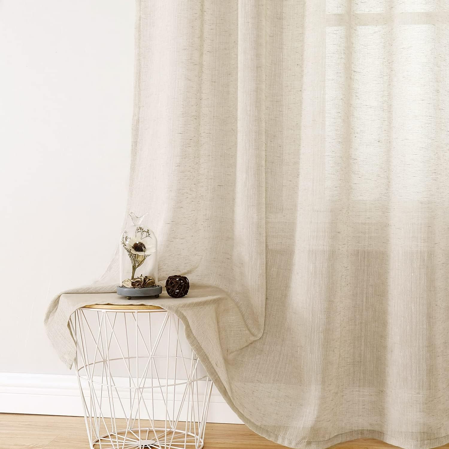 Miss Seltex – Cortinas traslúcidas de lino natural para sala de estar, elegantes cortinas lisas para ventana, con ojales, parte superior filtrante