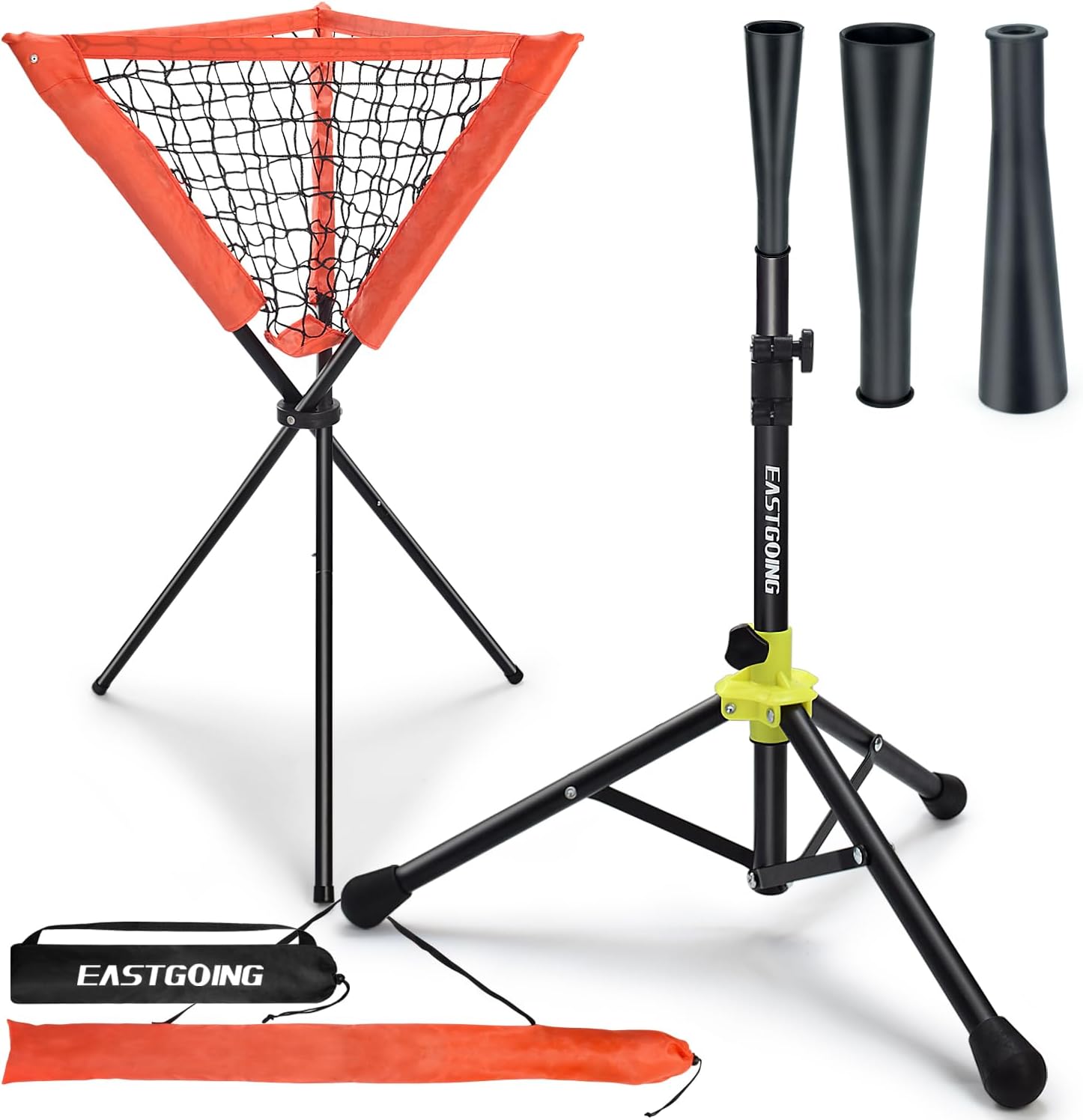 Eastgoing Camiseta de bateo de viaje portátil de béisbol y softbol de alta resistencia con organizador de pelota de béisbol. Altura ajustable