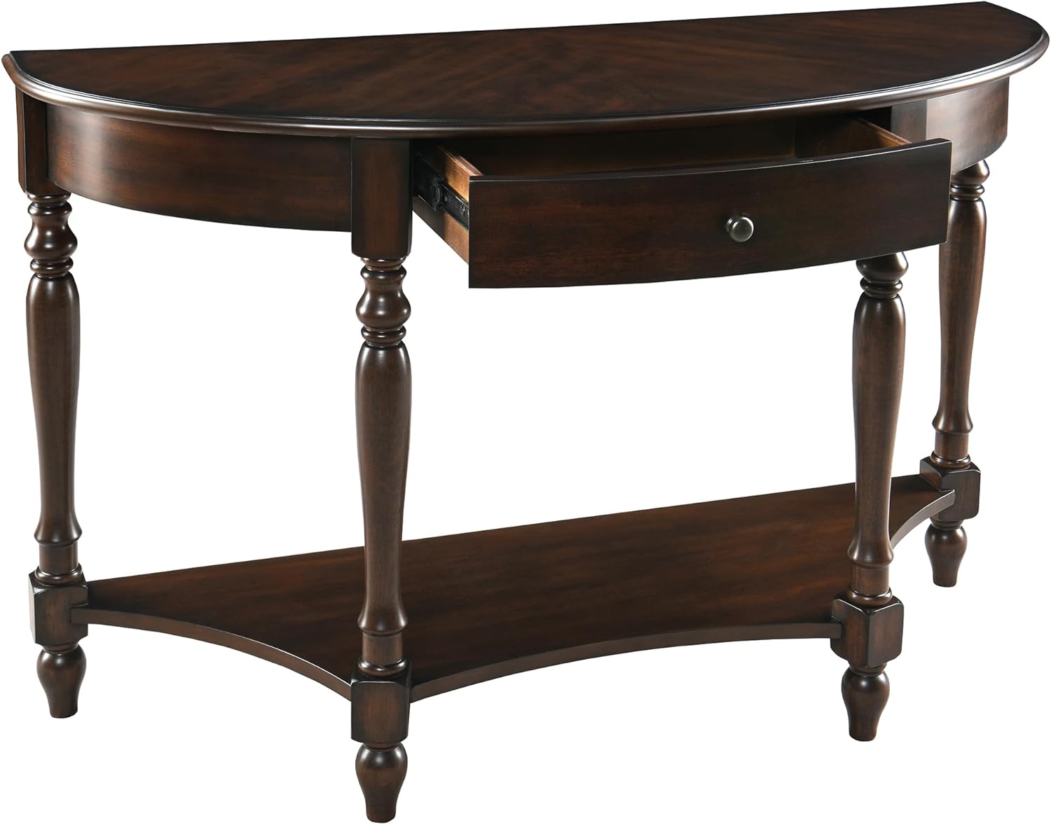 MODERION Mesa consola de madera maciza con cajón, mesa de entrada semicírculo con estante de almacenamiento, media luna tradicional elegante mesa de