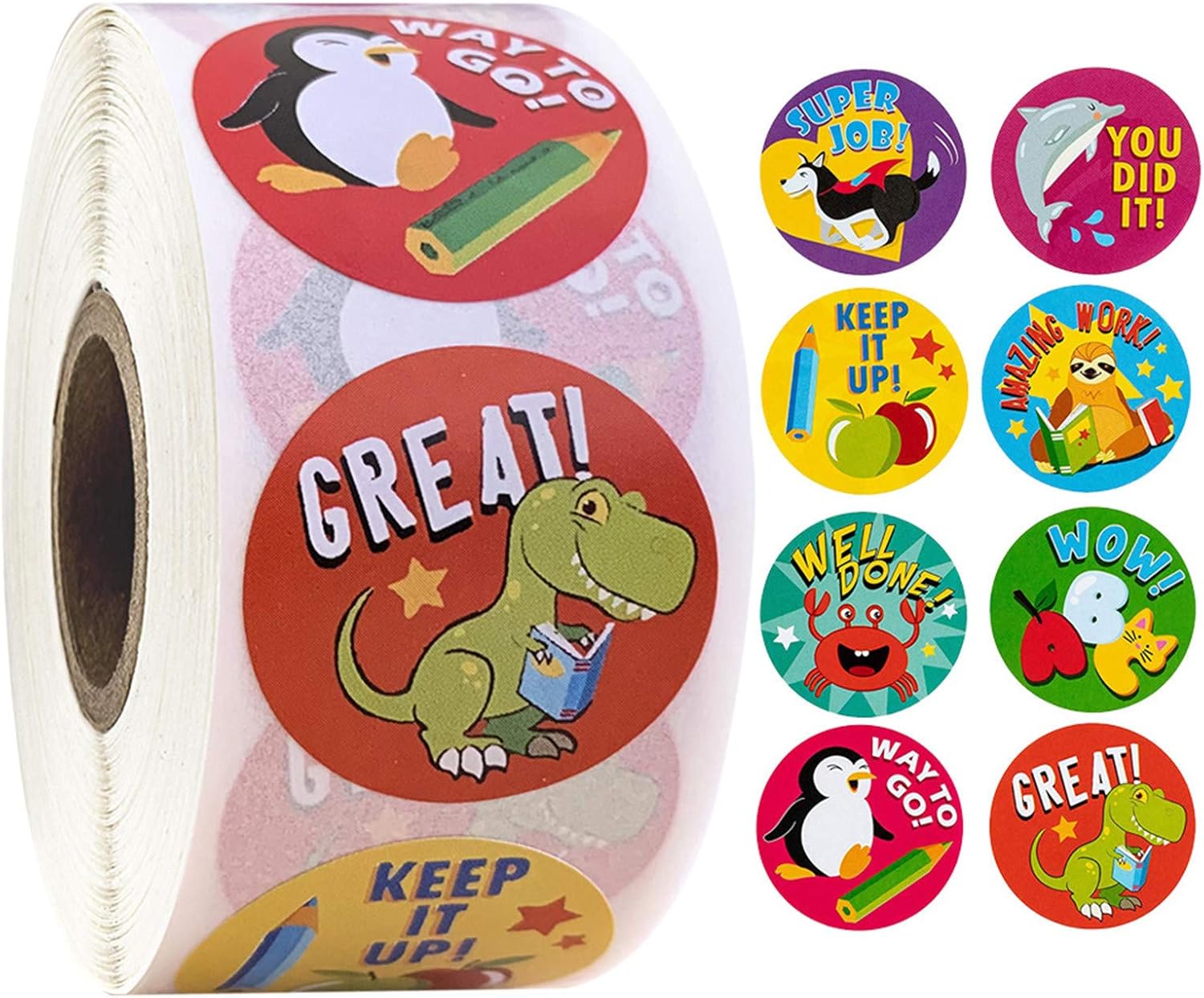 Calcomanías de animales de juguete para niños, decoración de regalos, 1 rollo de 500 postes de calcomanías para niñas (multicolor, tamaño único)