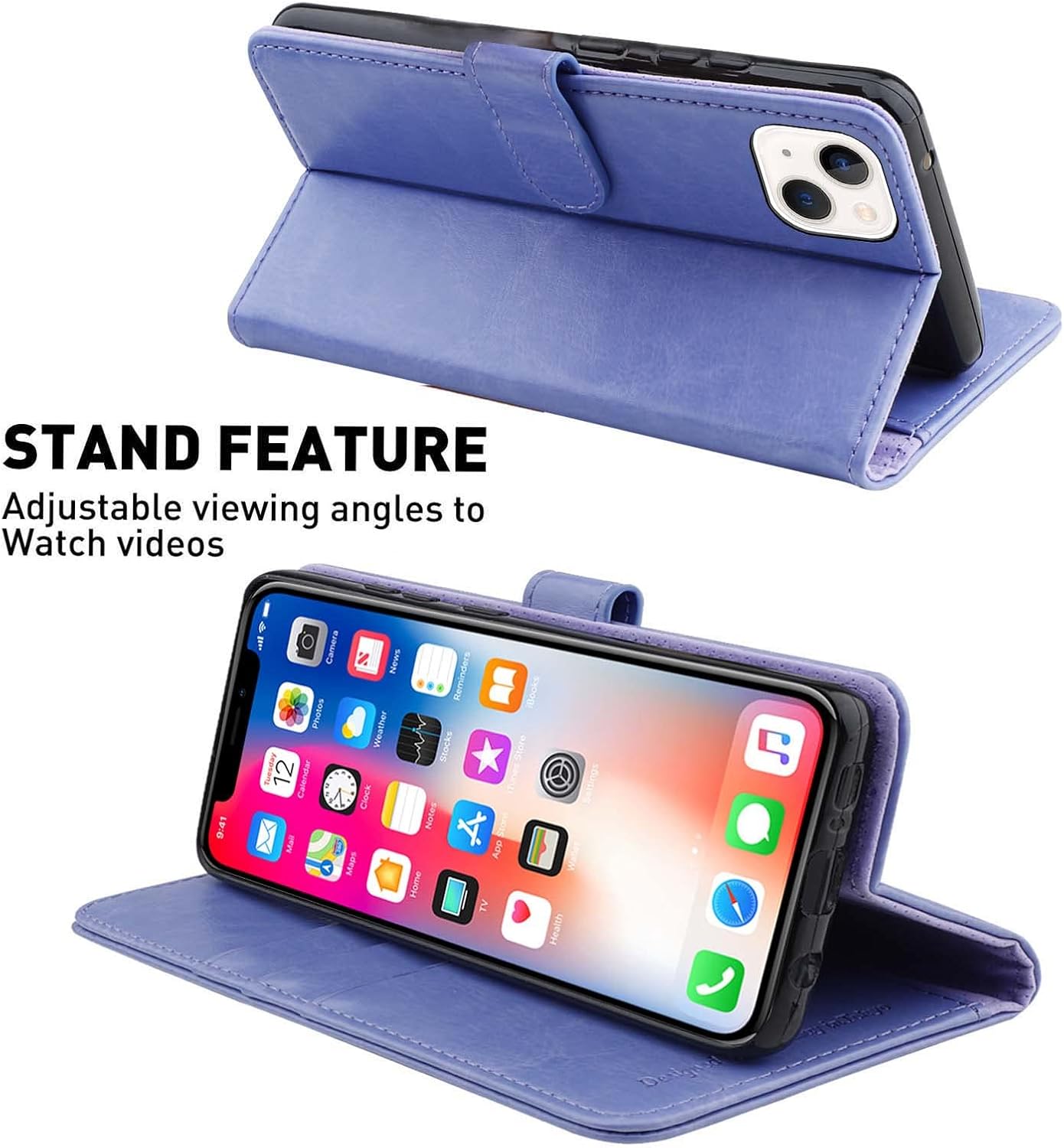 MONASAY Funda tipo cartera compatible con iPhone 13 5G de 6.1 pulgadas, protector de pantalla de cristal incluido, bloqueo RFID, funda de piel con