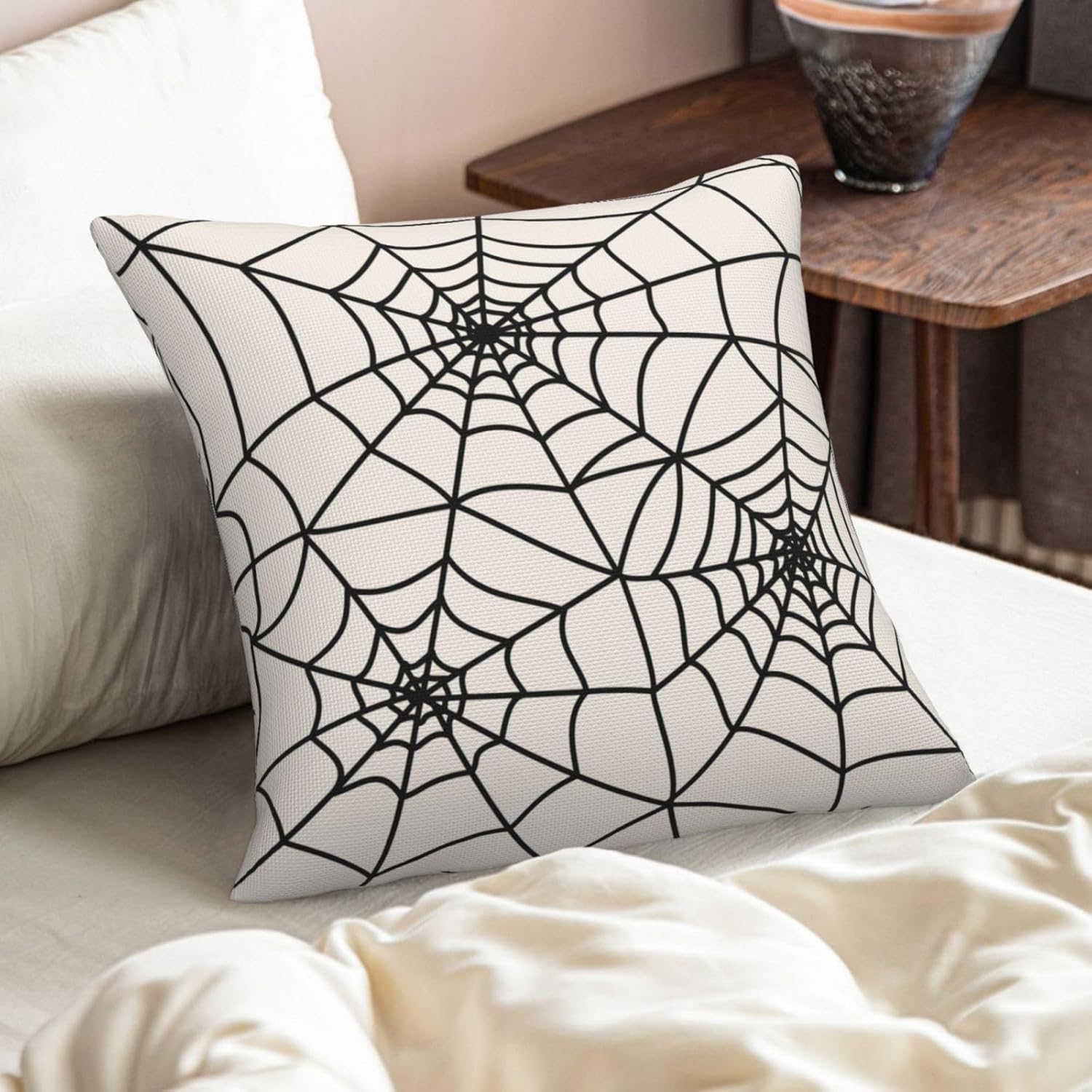 Juego de 2 fundas de almohada de Halloween de 20 x 20 pulgadas, fundas cuadradas de lino decorativas de lino para el hogar, la cama o el sofá