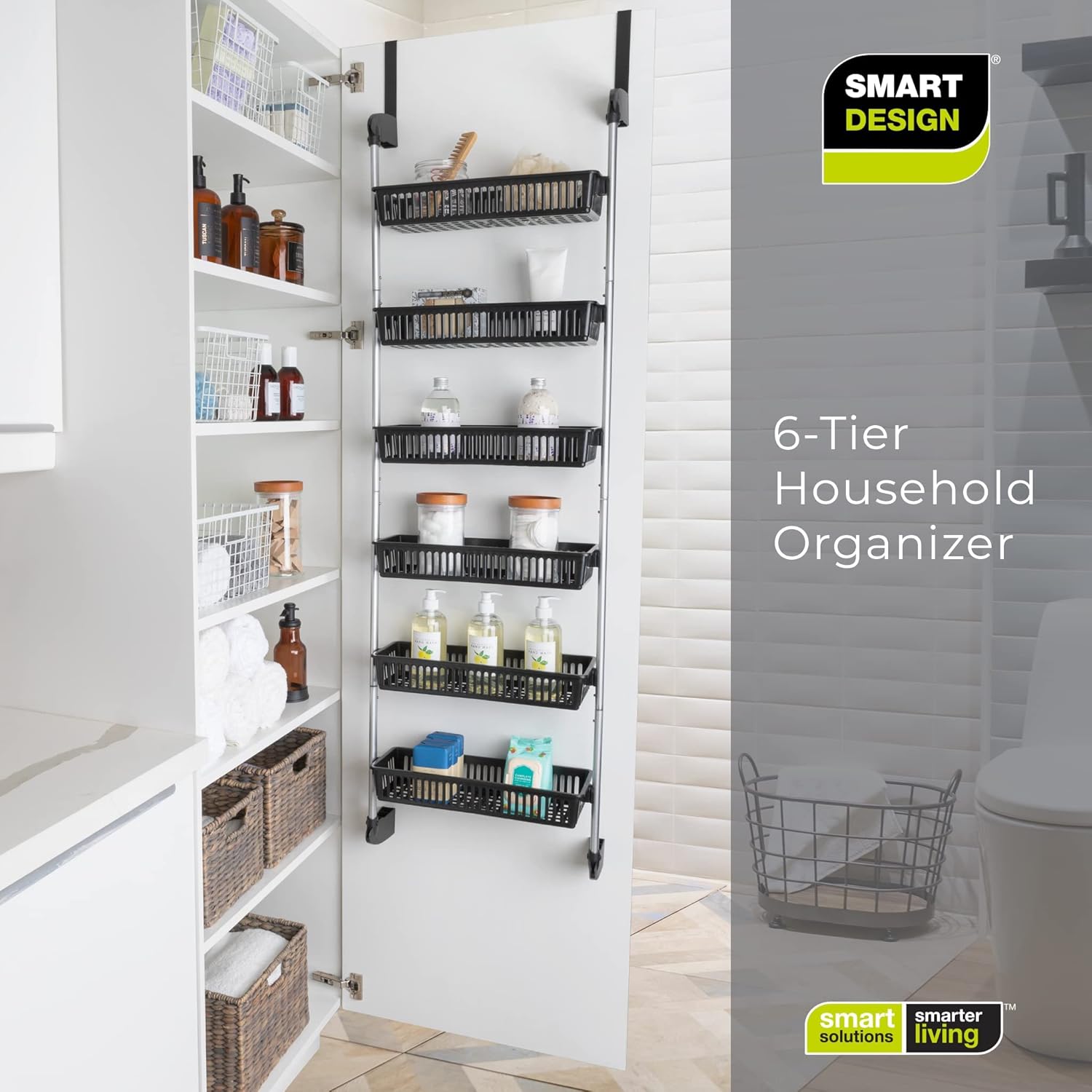 Smart Design Organizador sobre la puerta para almacenamiento, perfecto para organización de despensa, dormitorio, almacenamiento de baño, sala de