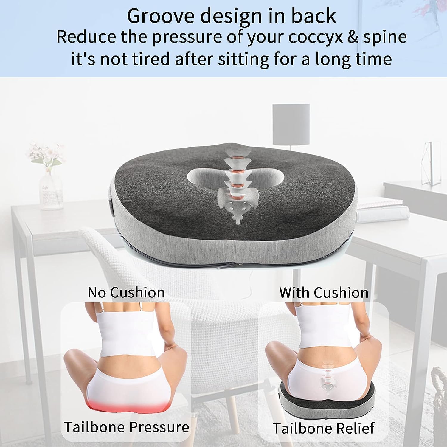 HomeToDou Cojín de asiento de coxis, cojín de hemorroides de coxis, alivio del dolor para llagas y ciática, almohada de espuma viscoelástica suave