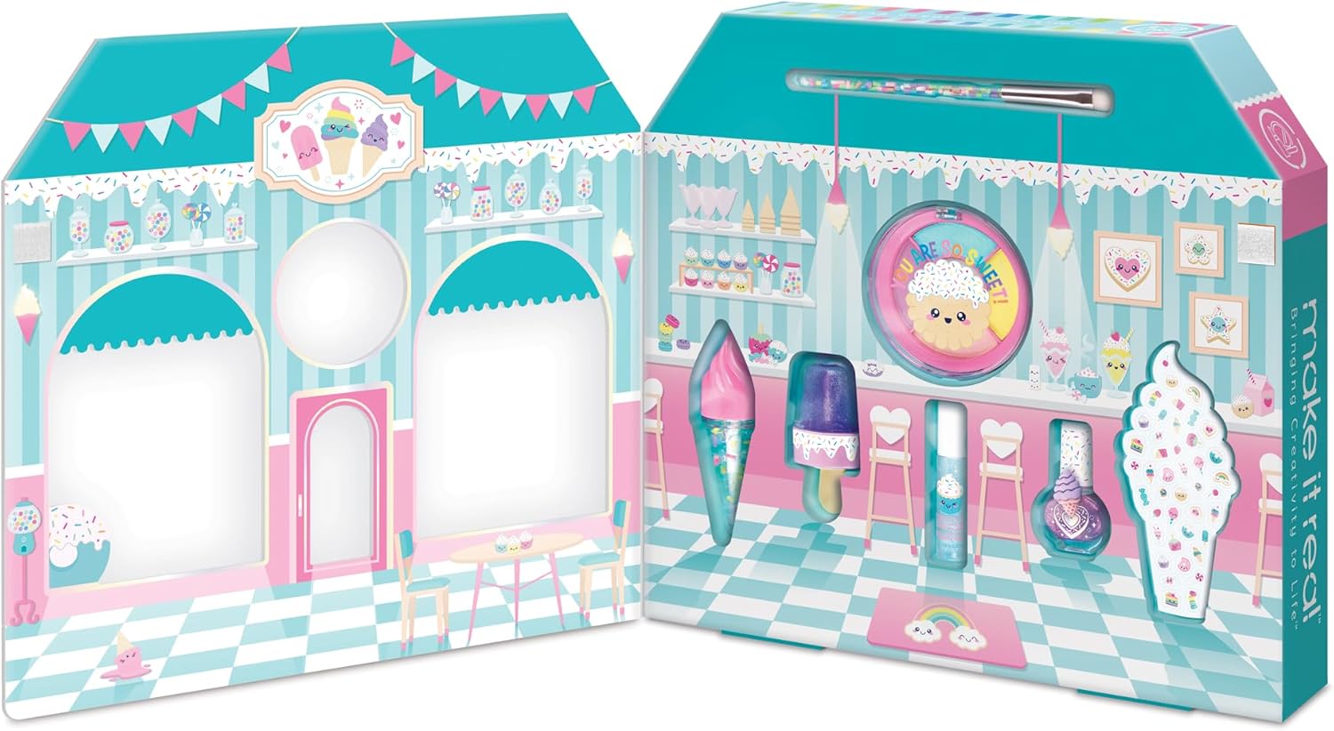 Make It Real Candy Shop – Juego de cosméticos  9 piezas, cosméticos perfumados de vainilla y fresa, brillos en forma de helado, kit de belleza,