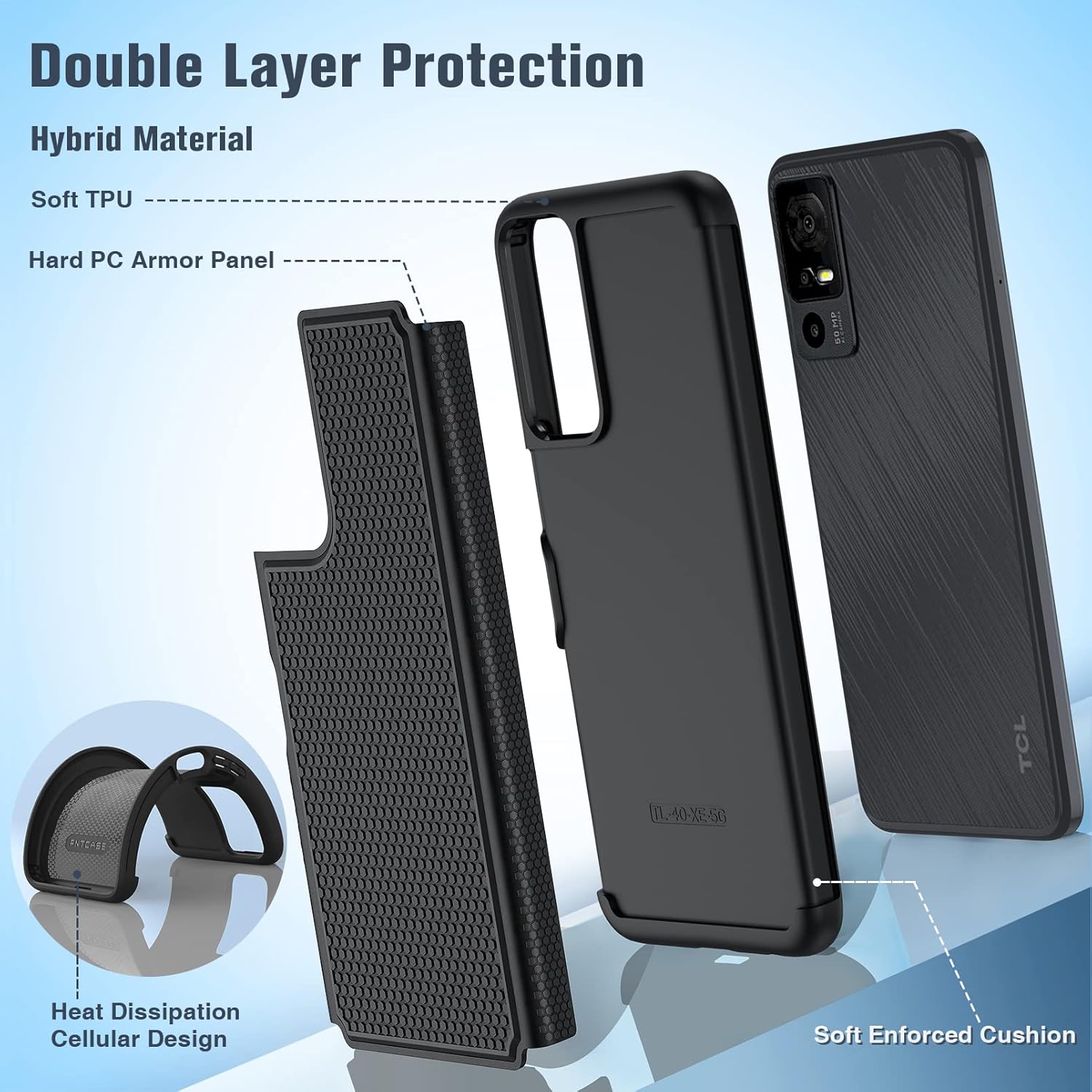 FNTCASE Funda para TCL 40-XE 5G Funda de teléfono con textura mate de doble capa a prueba de golpes de grado militar  Protección resistente a prueba