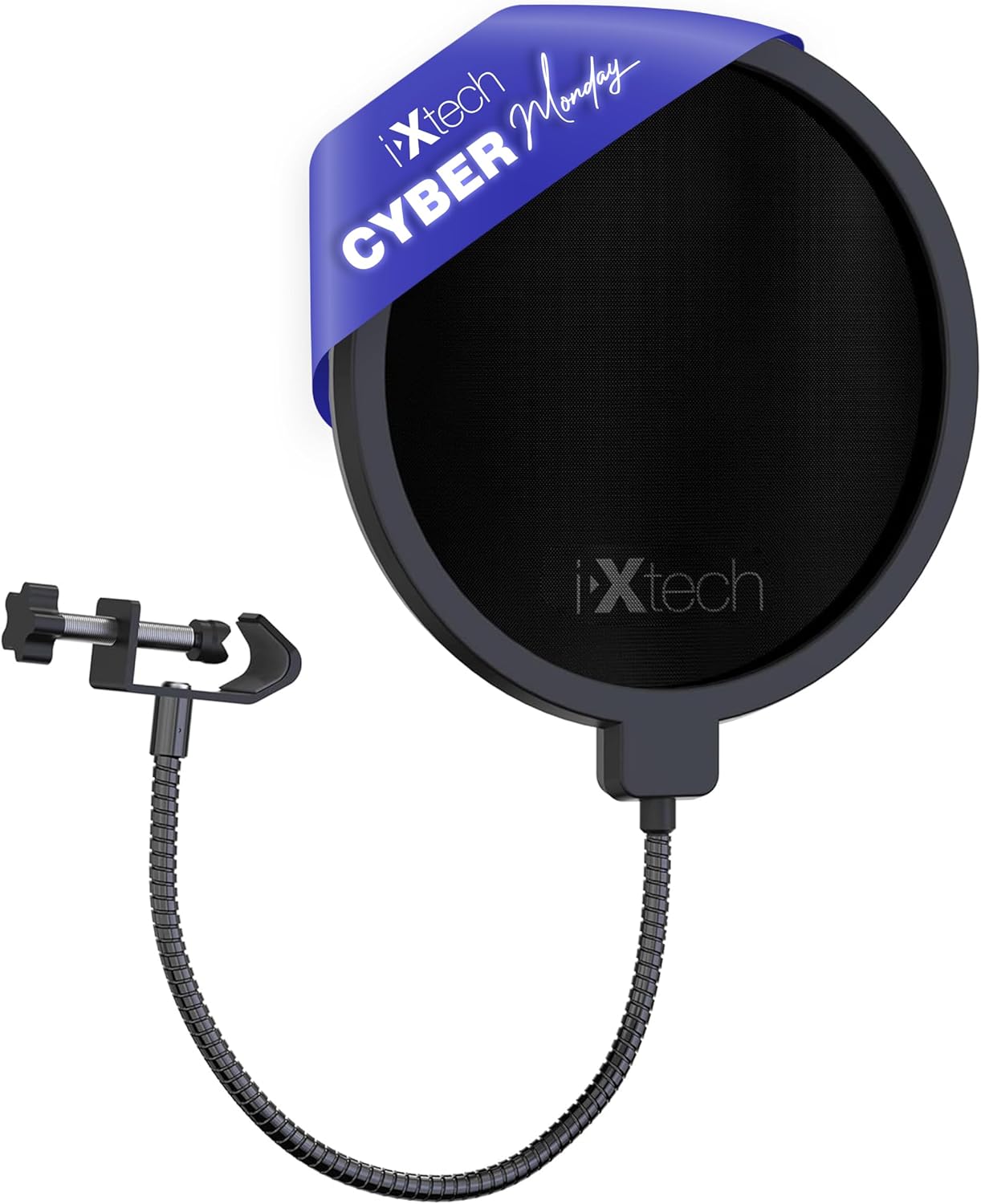 Ixtech Filtro pop para micrófono, filtro pop Blue Yeti, pantalla de doble capa con un clip flexible de cuello de cisne de 360 grados con