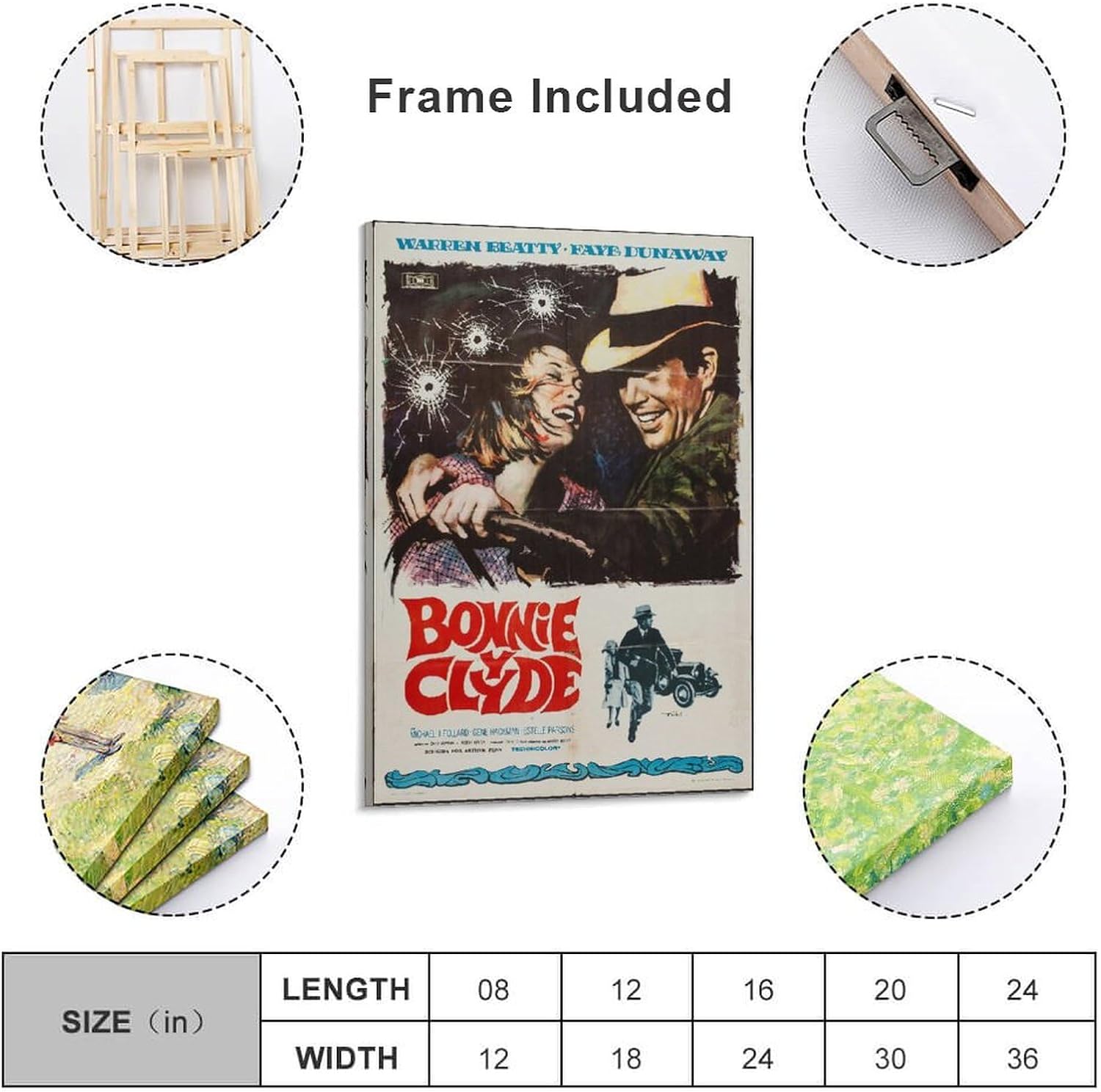 Póster de película Bonnie y Clyde de 1967, impresiones de portada de película, pósteres vintage, pinturas artísticas de pared, lienzo, decoración de