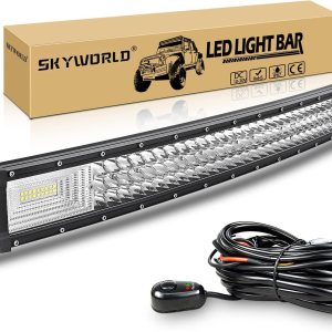 SKYWORLD 32 inch LED Work Light Bar 405W Curved Flood Spot Combo Beam LED Work Lights 6000K with Wiring Harness Kit for Car Truck Offroad Driving SKYWORLD 32 inch LED Work Light Bar 405W Curved Flood Spot Combo Beam LED Work Lights 6000K with Wiring Harness Kit for Car Truck Offroad Driving
