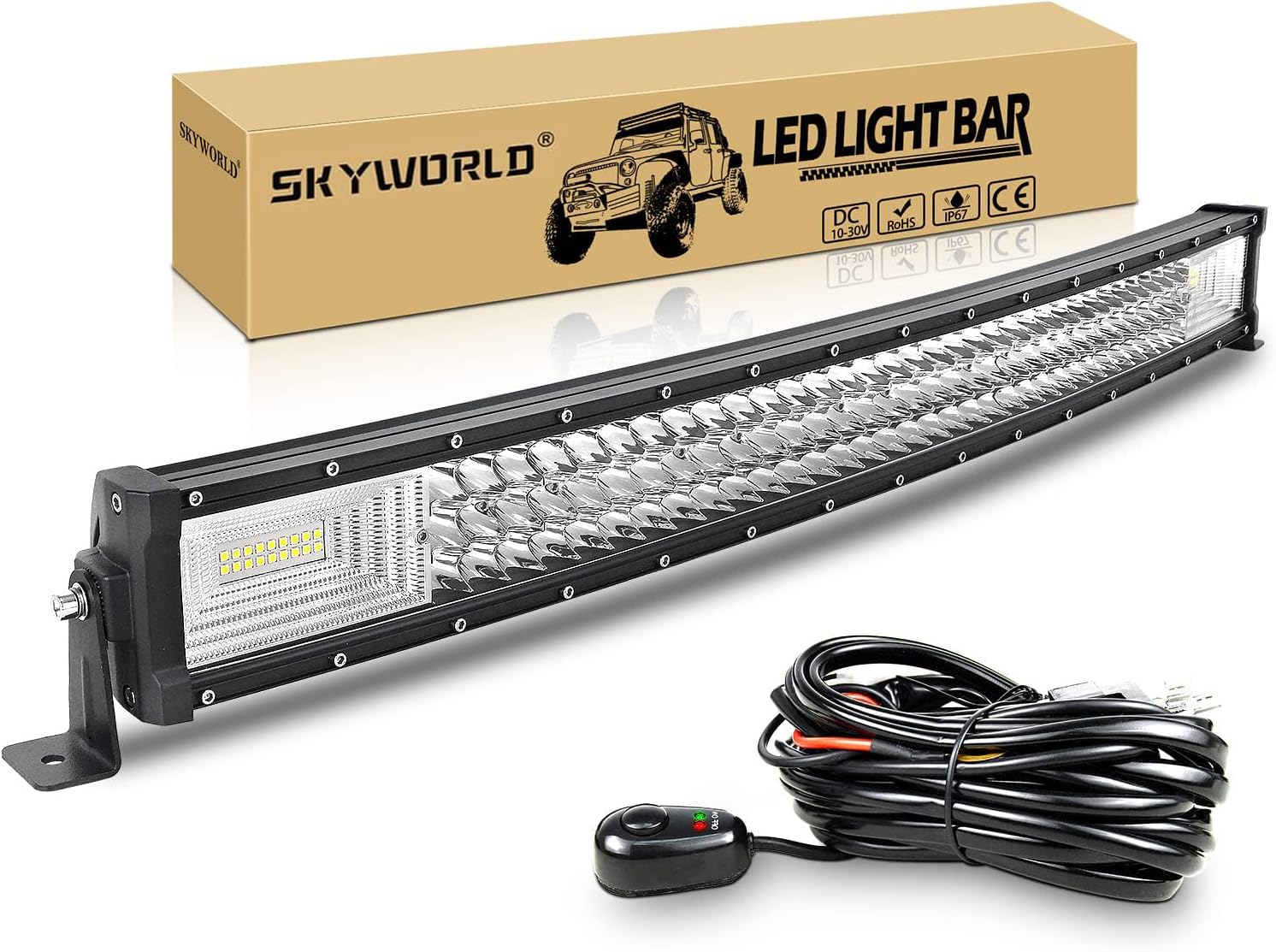 SKYWORLD 32 inch LED Work Light Bar 405W Curved Flood Spot Combo Beam LED Work Lights 6000K with Wiring Harness Kit for Car Truck Offroad Driving
