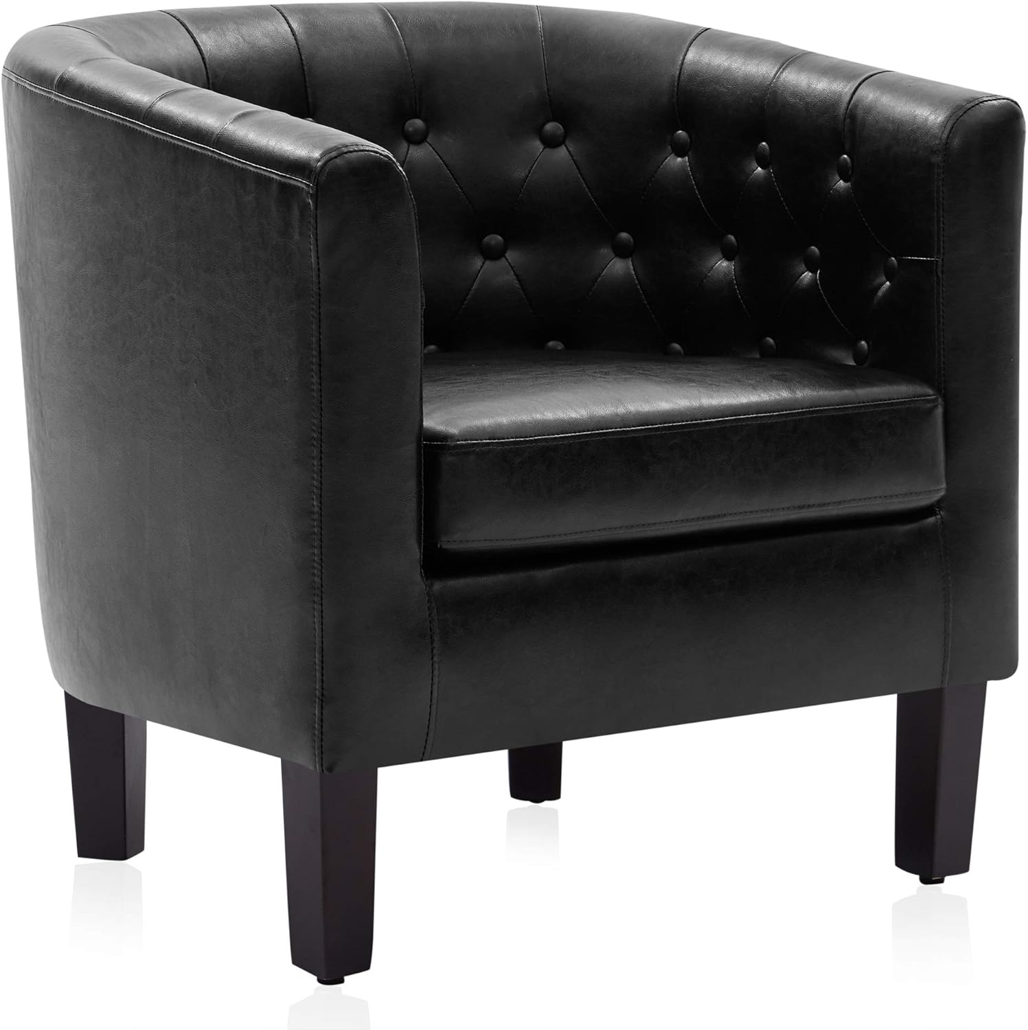 BELLEZE Sillas decorativas negras para sala de estar, elegante sillón tapizado con barril capitoné, silla de club para dormitorio con patas