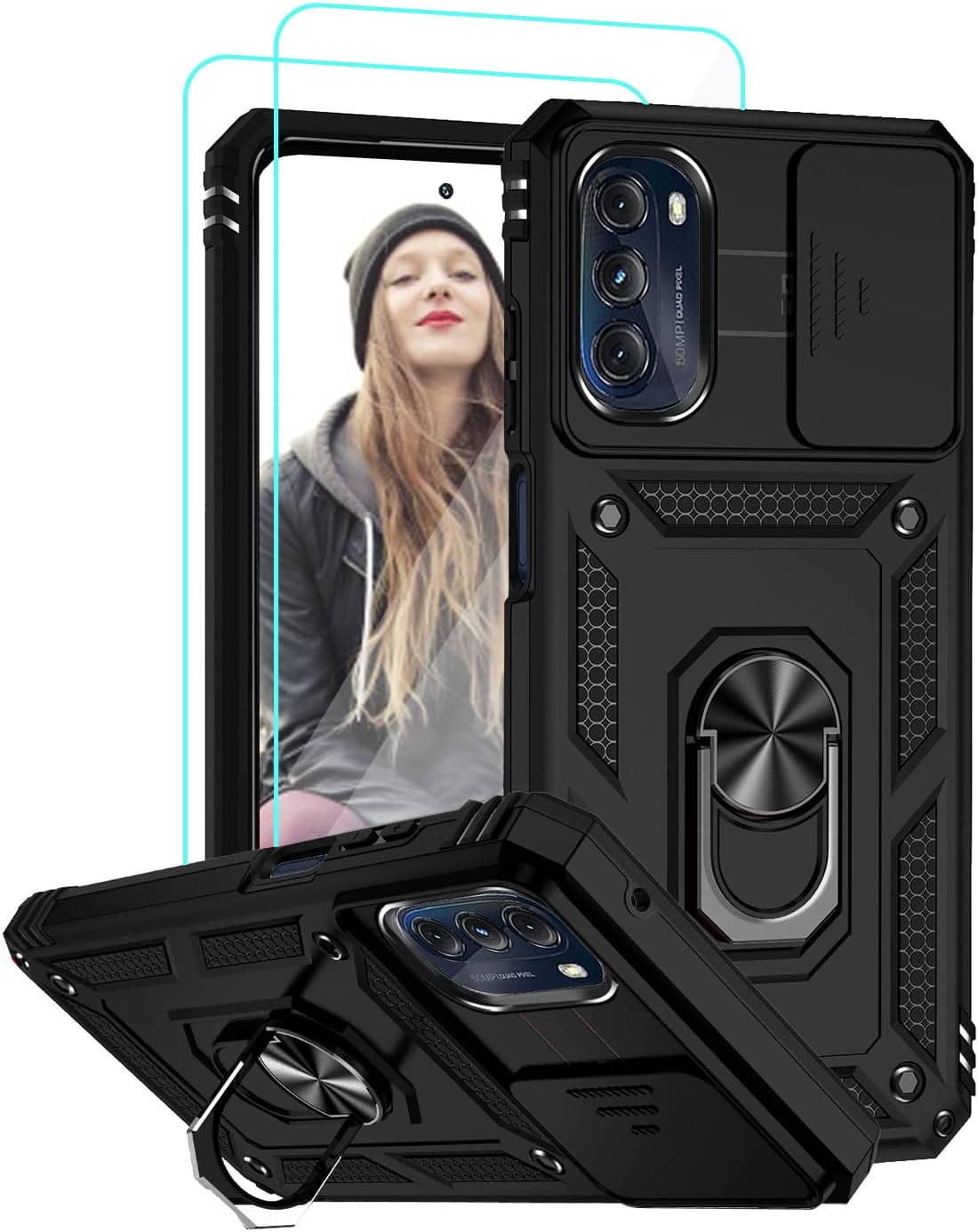 Funda compatible con Motorola Moto G 5G 2022 con protector de pantalla, a prueba de golpes, protección de grado militar, soporte magnético integrado