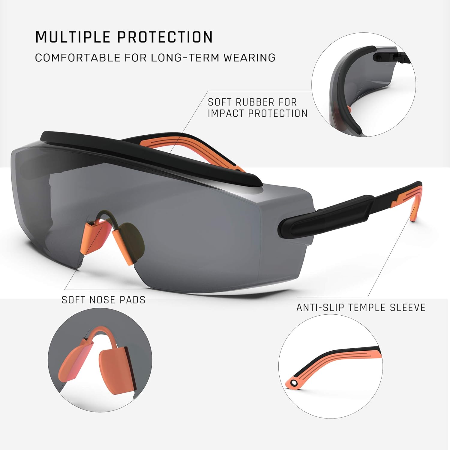 Anteojos de seguridad con antiempañante, Gafas de seguridad para anteojos, Anteojos de protección con lentes antiarañazos, marco y patillas