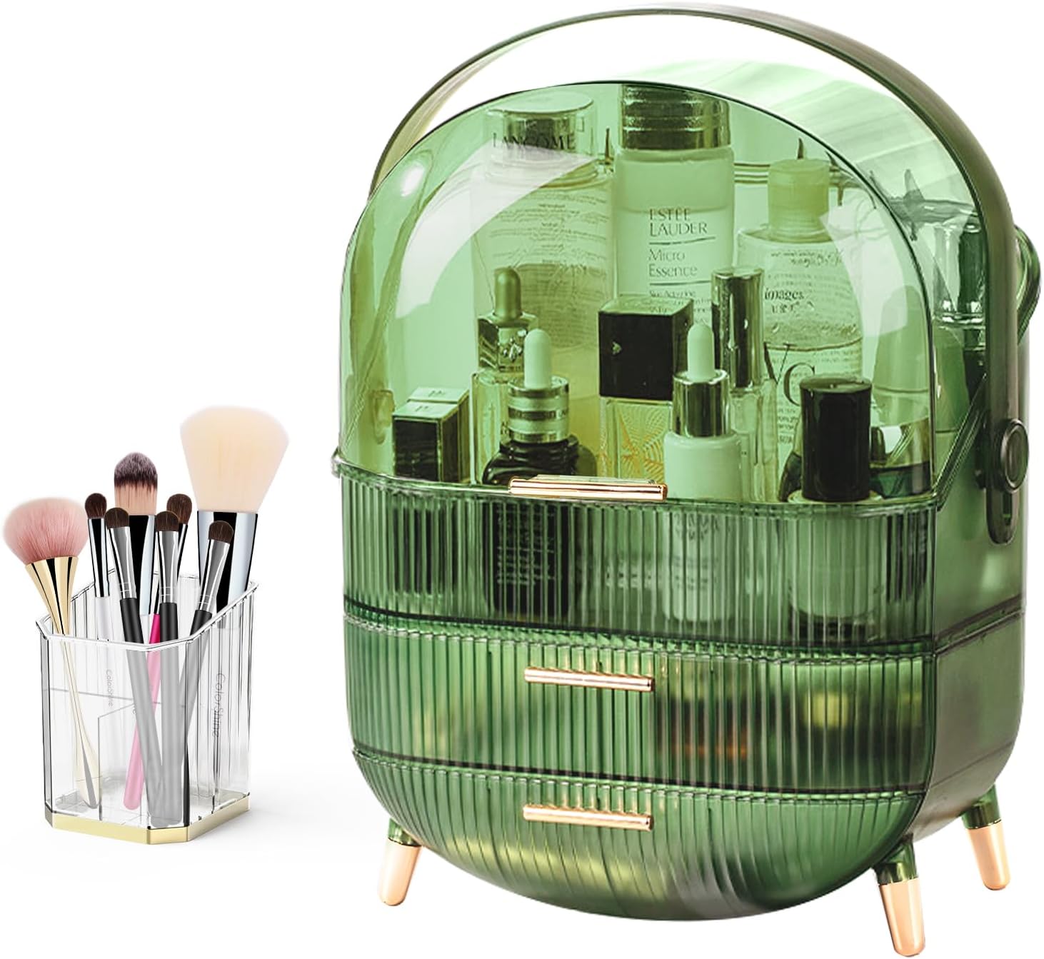 Organizador de maquillaje y almacenamiento, organizador de maquillaje con soporte para brochas para tocador, organizadores de cosméticos para el