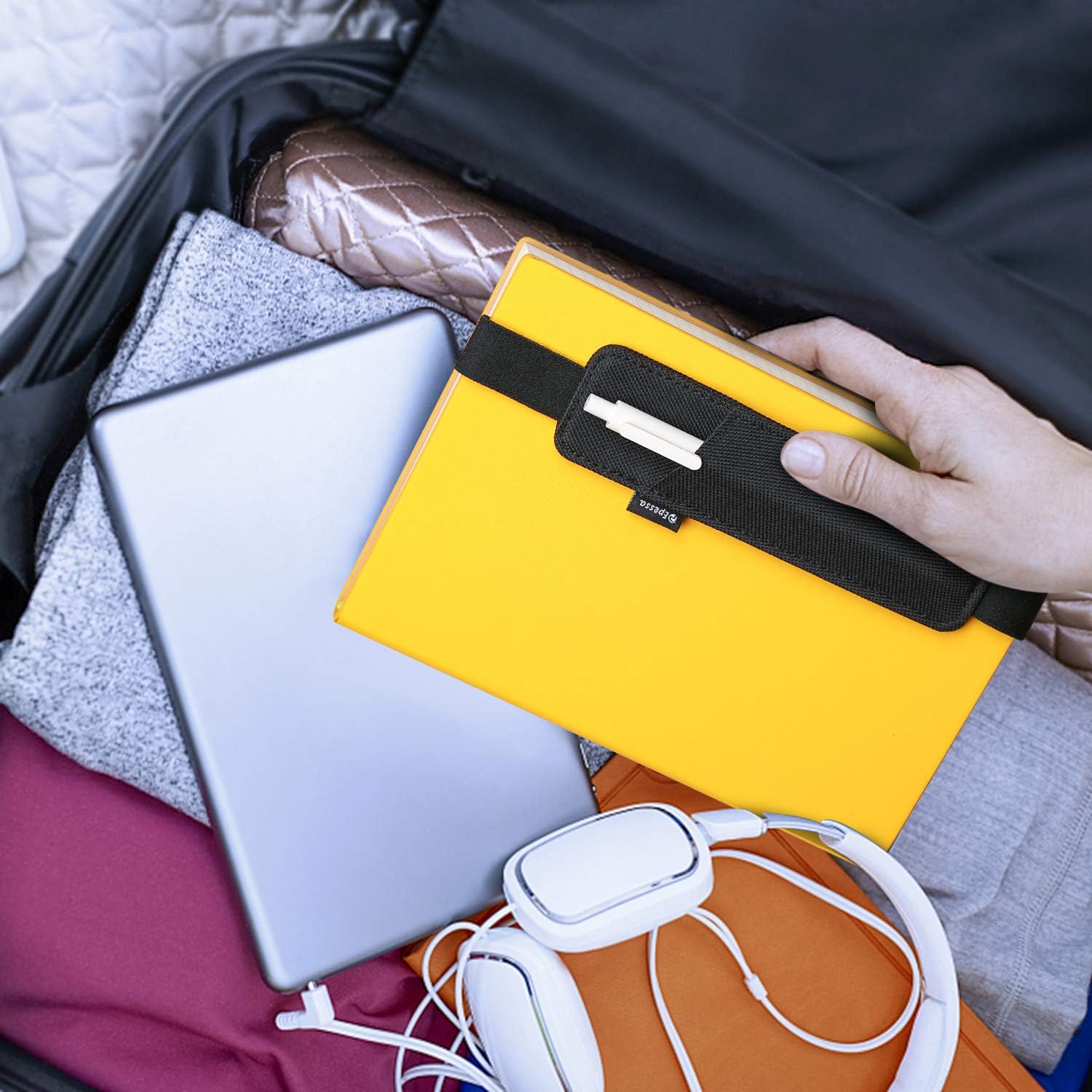 Epessa Soporte portátil para bolígrafo, soporte para lápices, funda para bolígrafos para diarios, cuadernos, libros, fundas rígidas para tabletas,