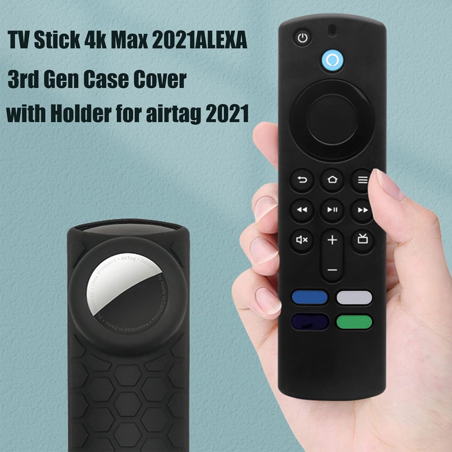 Paquete de 2 Funda compatible con adhesivo de azulejos y TV Stick 4K Max, brilla en la oscuridad, para control remoto por voz de Alexa de 3