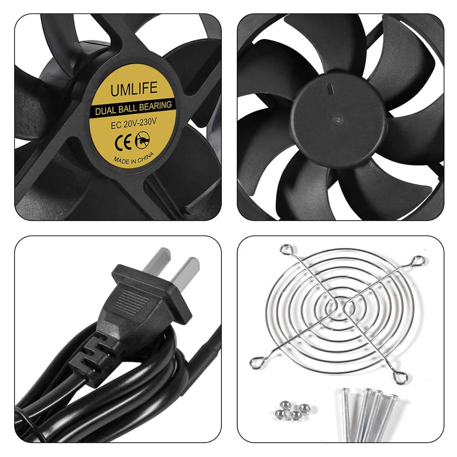 UMLIFE Paquete de 2 ventiladores axiales de alimentación de CA 110 V 120 V 9025 3.543 in x 0.984 in doble bola de metal para proyectos de escape de