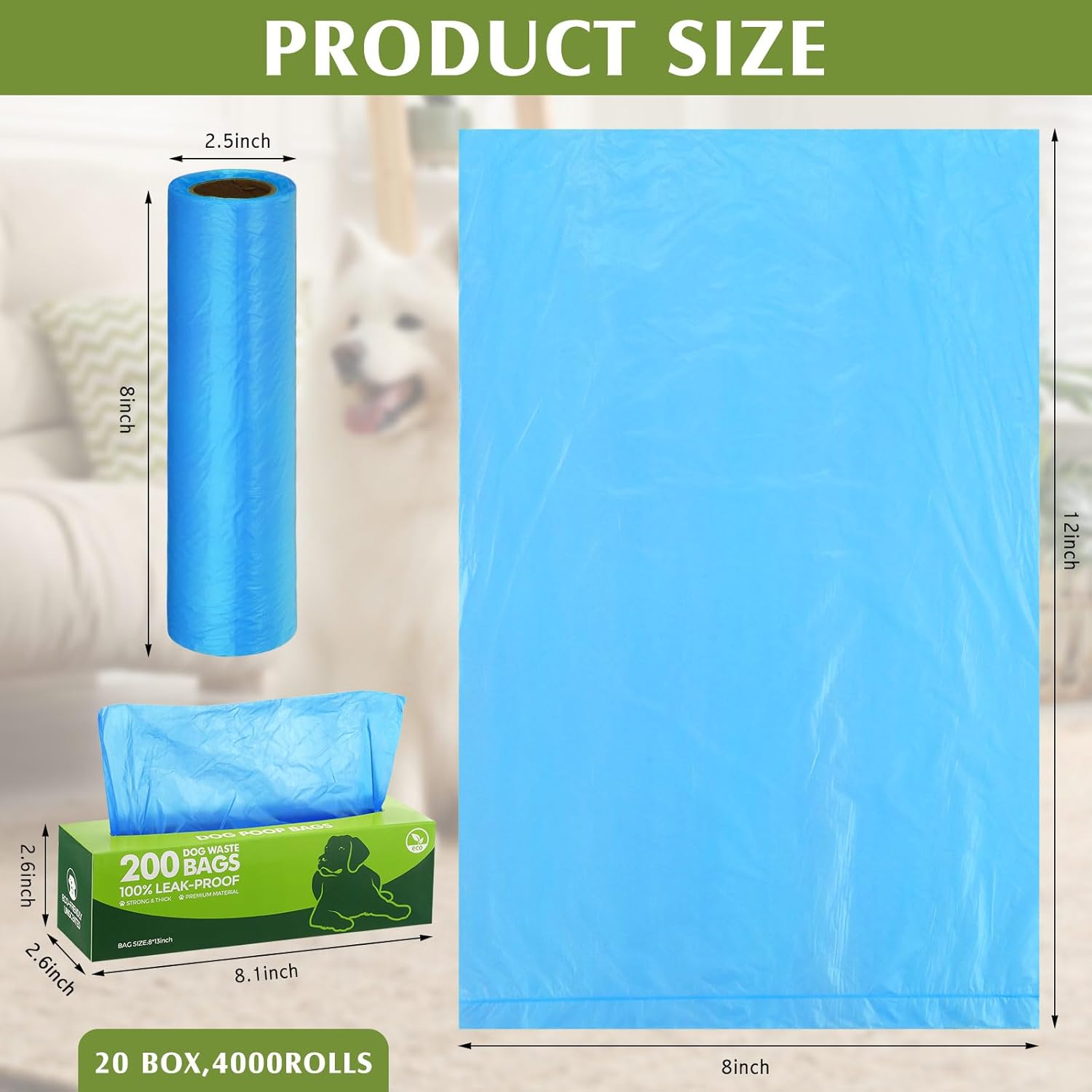 Sherr 20 rollos en caja, 4000 unidades, bolsas para excrementos de perro, a prueba de fugas, bolsas universales para desechos de mascotas, bolsas