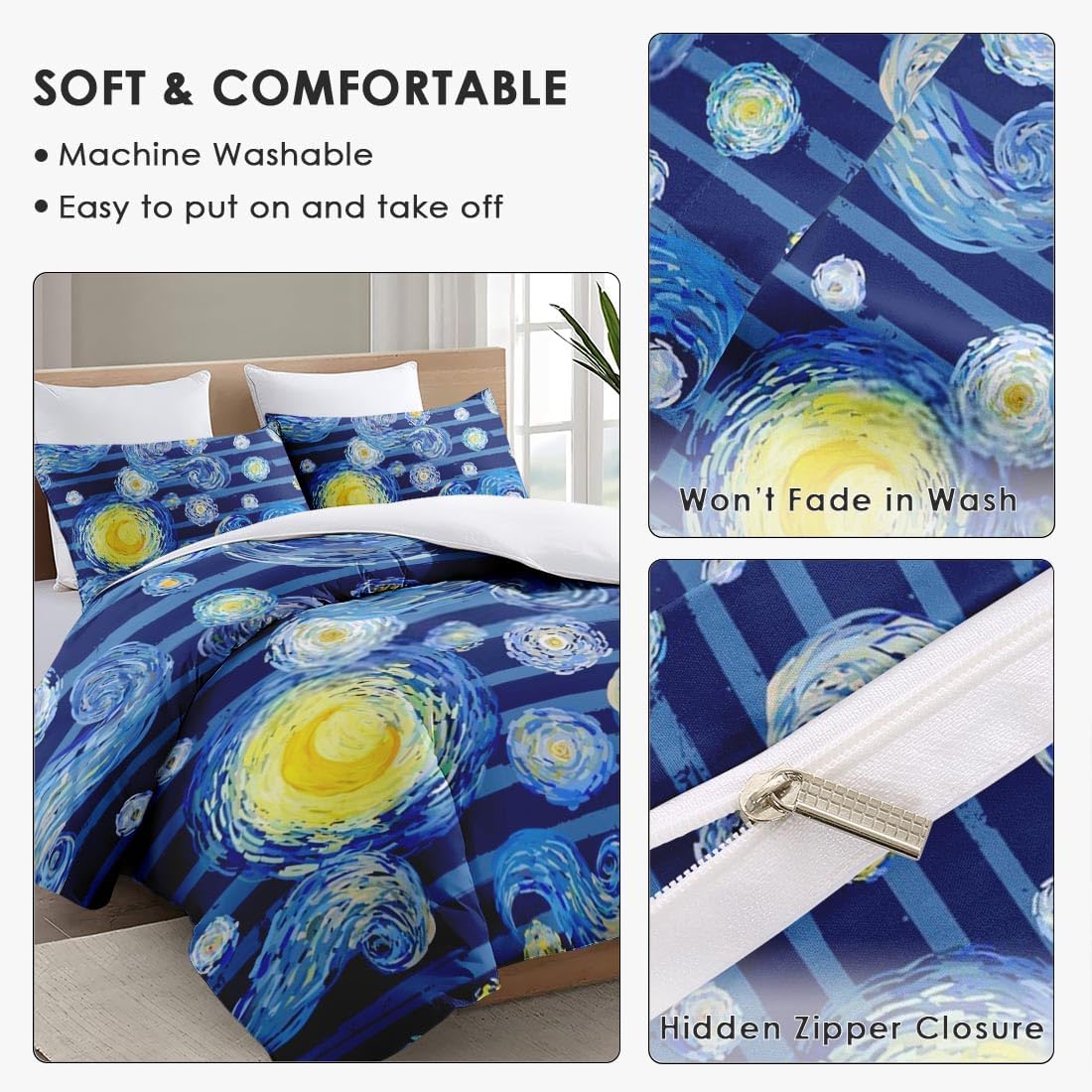 Juego de funda de edredón, luna amarilla estrellada para niños y adultos, decoración de dormitorio de niños y adultos, juego de funda de edredón