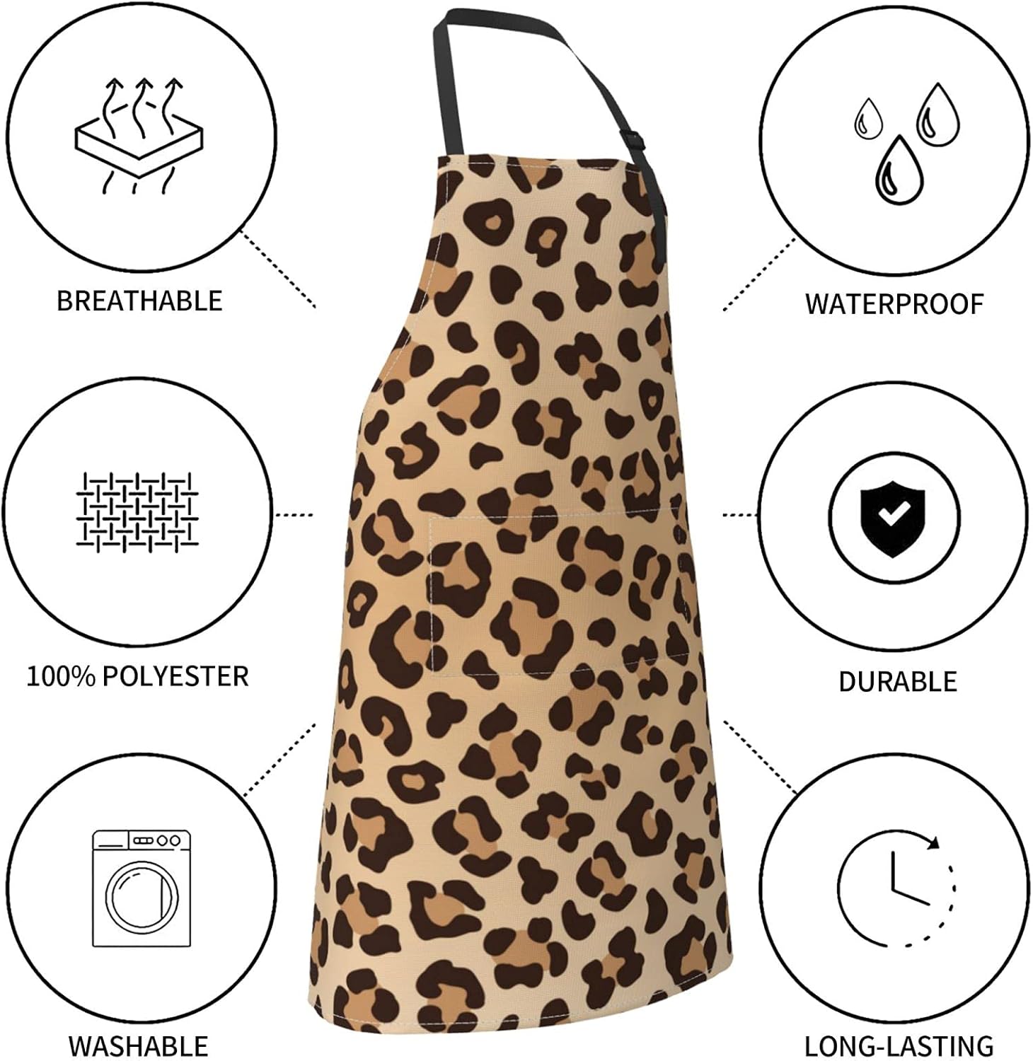 Delantal impermeable con estampado de leopardo con 2 bolsillos, textura de piel animal, delantales de chef de cocina, baberos para cocinar, hornear,