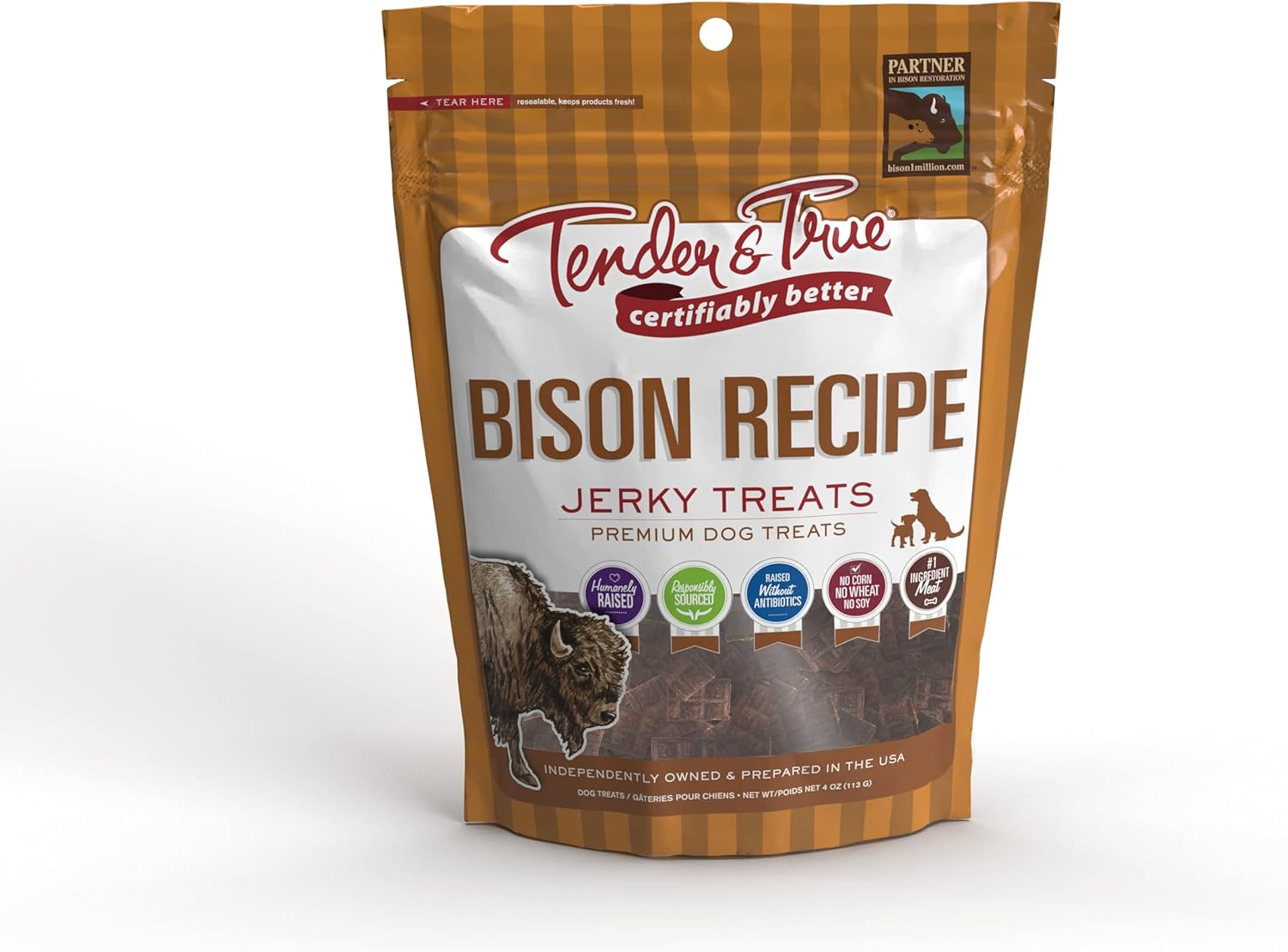 Tender & True Golosina de cecina de bisonte, bolsa de 4 onzas