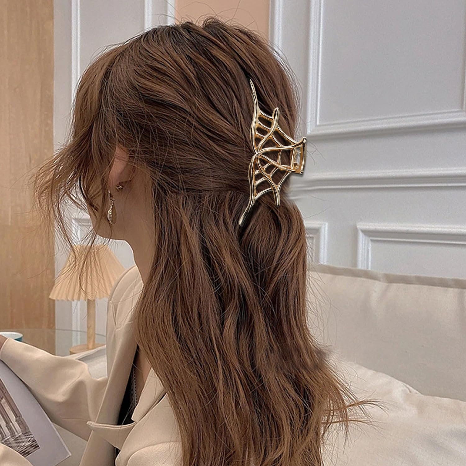 Pinzas de metal para el cabello de telaraña, pinzas de aleación para el cabello, 1 pinza de metal para cabello fino, punk y estilo Y2K (telaraña
