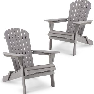 Smart FENDEE Juego de 2 sillas plegables Adirondack de madera de cedro para todo tipo de clima, muebles de ocio al aire libre para relajarse, Smart FENDEE Juego de 2 sillas plegables Adirondack de madera de cedro para todo tipo de clima, muebles de ocio al aire libre para relajarse,