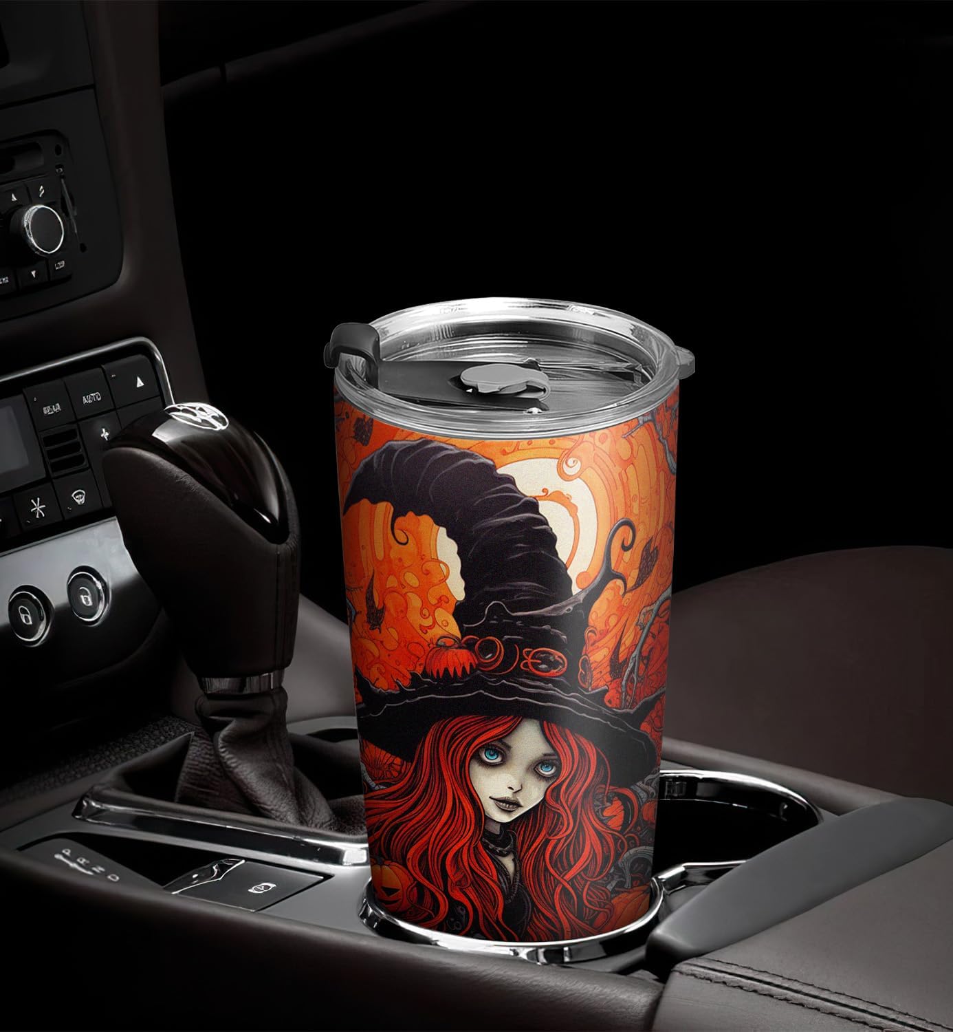 Vaso de Halloween de 20 onzas, vaso de bruja de Halloween, vaso de bruja de calabaza de Halloween, taza de viaje aislada con tapa, termo de café