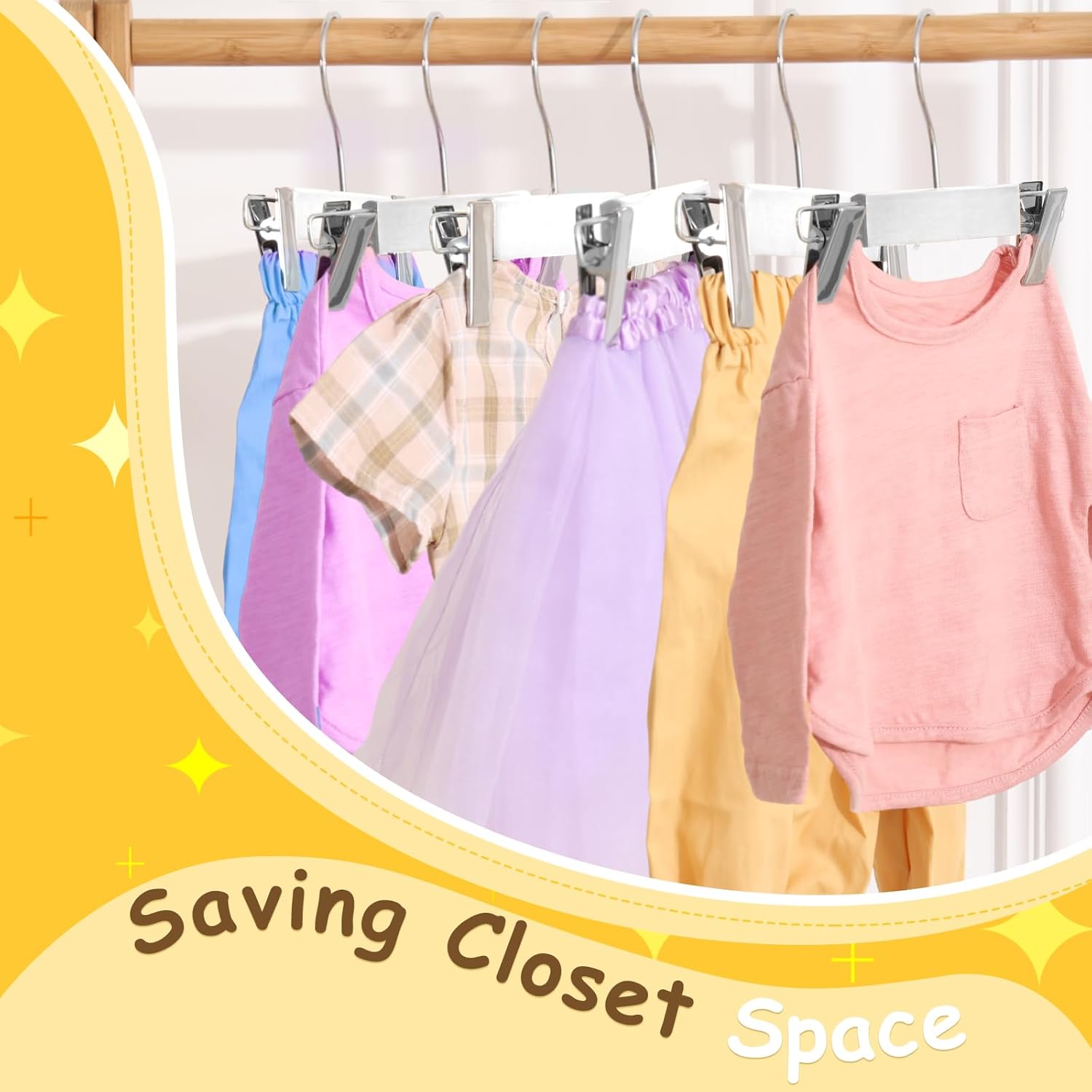 30 perchas de madera para pantalones de bebé con clips de 9.5 pulgadas de madera para niños con gancho giratorio y 2 clips ajustables para