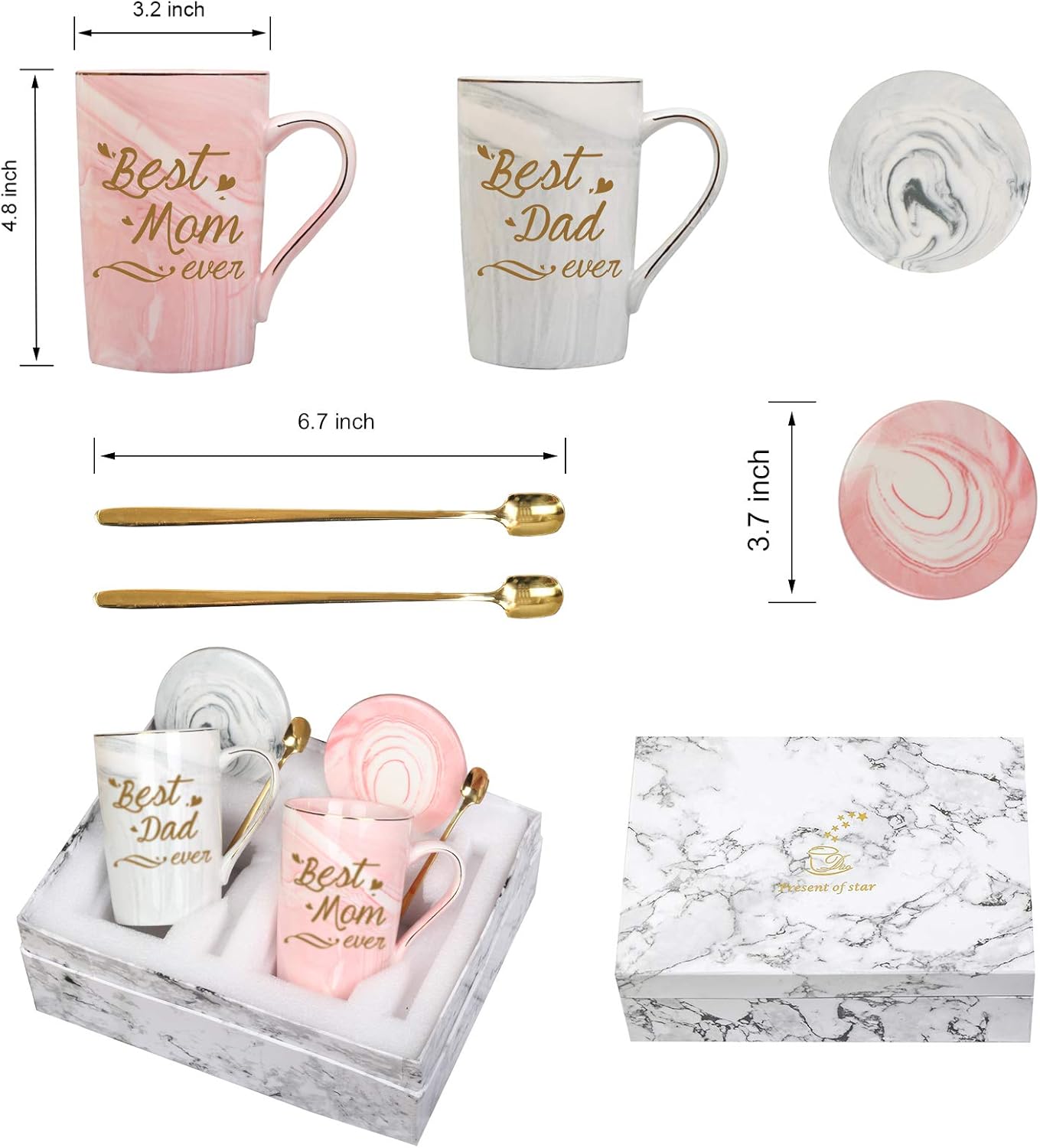 Best Mom and Dad Coffee Mugs Best Dad and Mom Mug Birthday Mother Day Father’s Day Mugs for Mom Dad from Daughter Son New Parent Mug 14 oz Gift Box