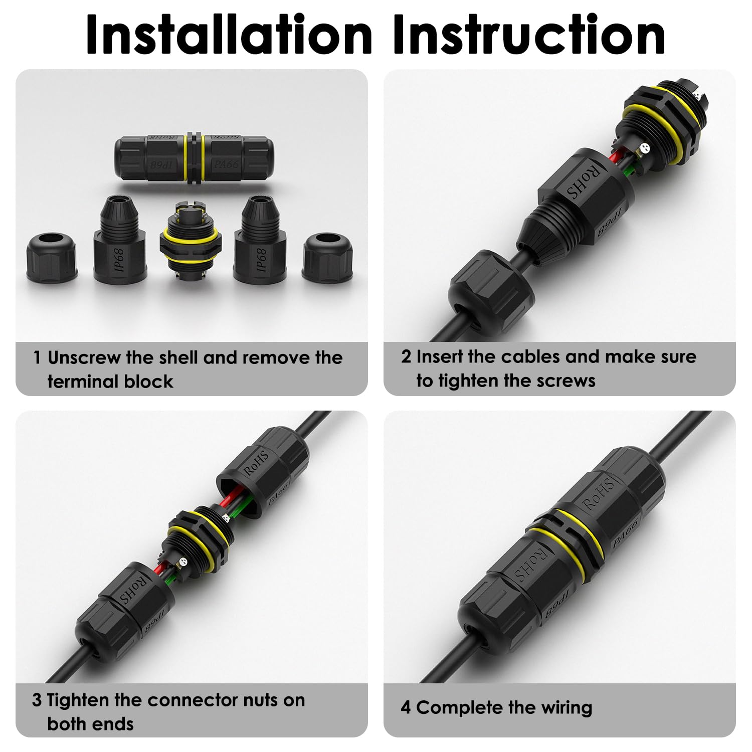 Conector de cable de caja de conexiones eléctrica impermeable IP68 para exteriores, M16 para cables de 2 o 3 pines para rango de cable de