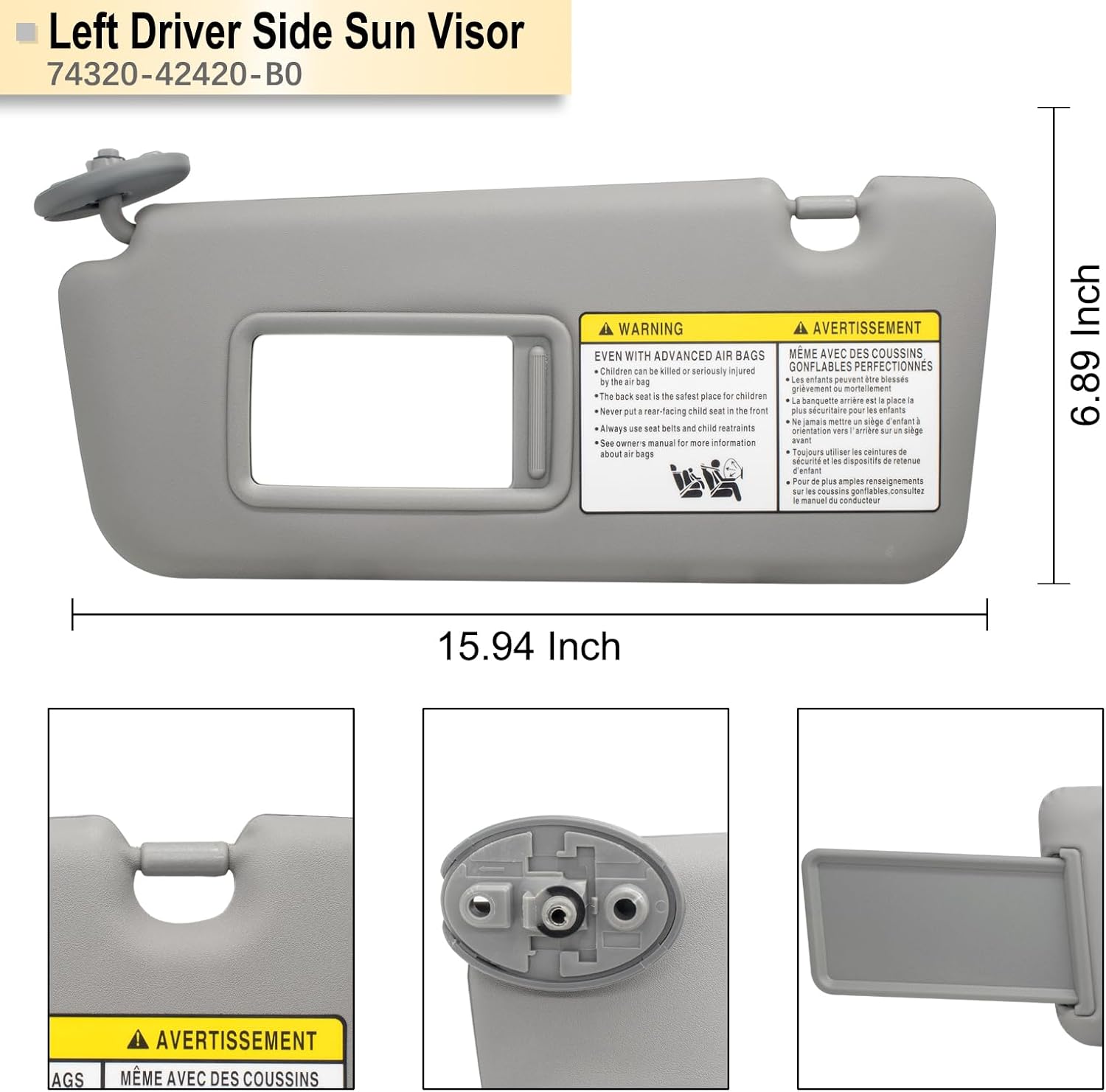 NHILES Visera solar del lado izquierdo del conductor compatible con Toyota Rav4 2004 2005 número OEM de repuesto 74320-42420-B0 color gris