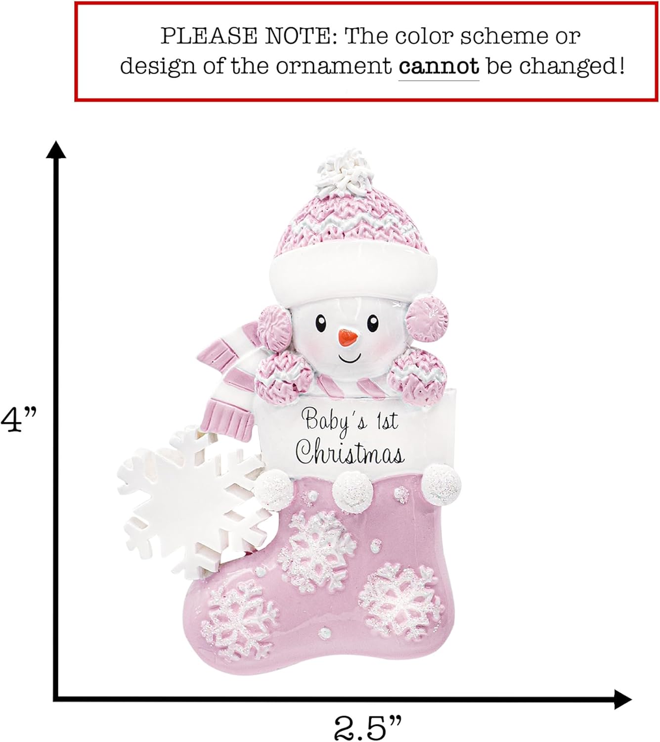 Adorno personalizado para la primera Navidad de mi bebé 2023  Decoración de árbol de Navidad de niña de nieve con calcetín rosa personalizado