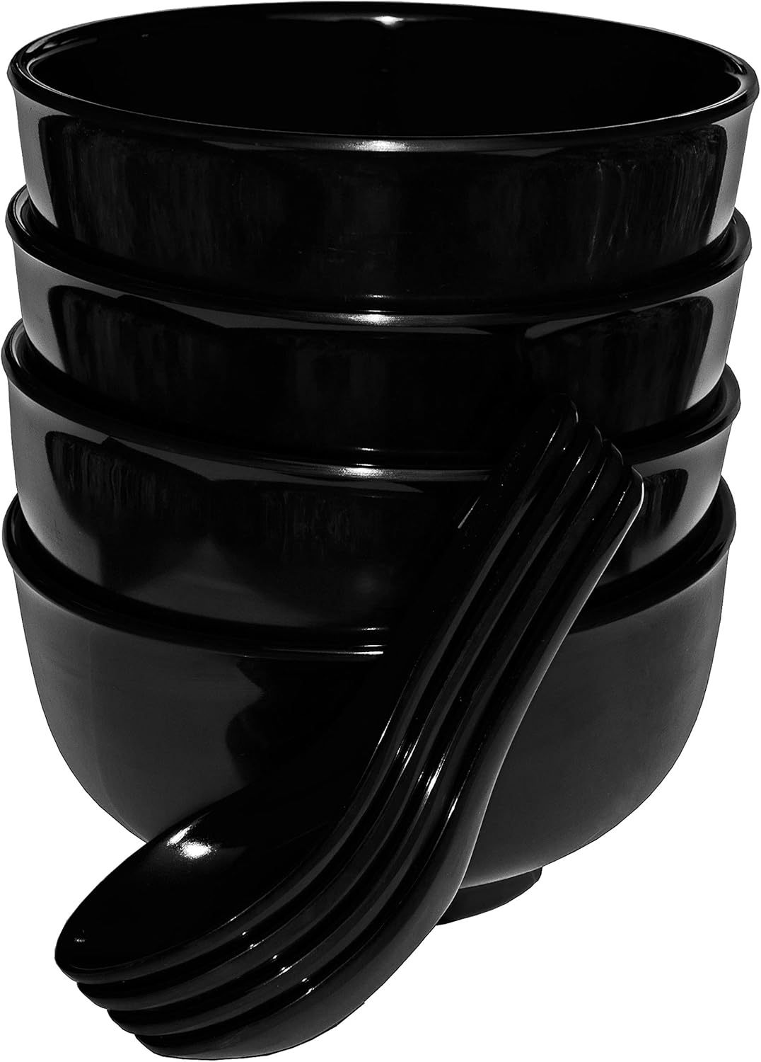 Calvin & Co Juego de 4 cuencos y cucharas de melamina y miso para cereales (negro, pequeño)