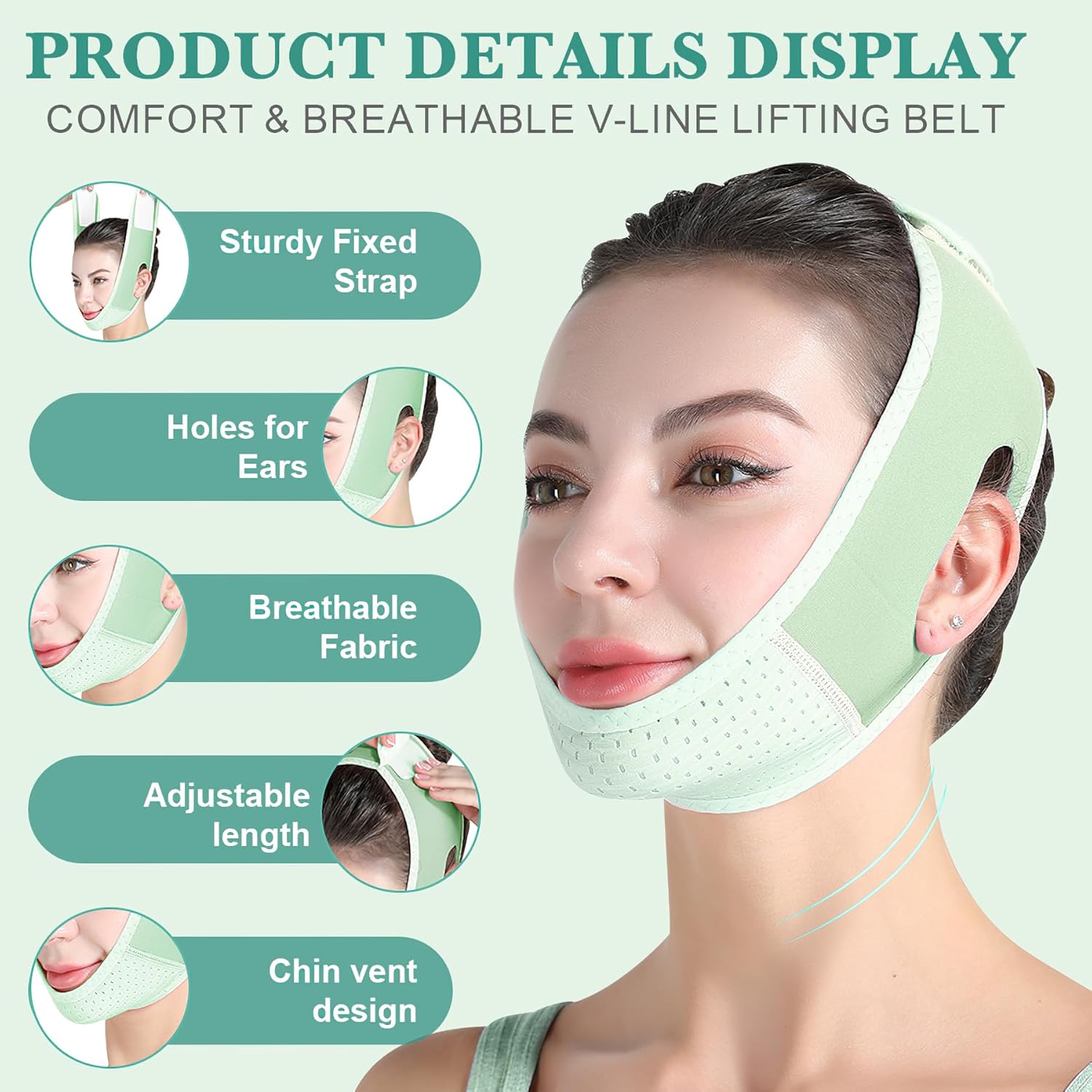 Cinturón de levantamiento facial, banda de estiramiento facial con rejillas de ventilación transpirables, levantamiento de cara, cómodo cinturón en