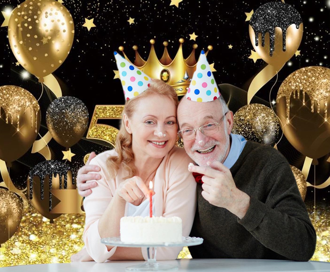 Telón de fondo para fotografía de cumpleaños número 50 para mujeres y hombres, globo con purpurina negra y dorada, telón de fondo para fotos de