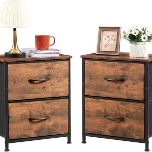 Somdot Juego de 2 mesitas de noche, cómoda pequeña para dormitorio con 2 cajones, mesa auxiliar de noche con contenedores de tela para dormitorio, Somdot Juego de 2 mesitas de noche, cómoda pequeña para dormitorio con 2 cajones, mesa auxiliar de noche con contenedores de tela para dormitorio,