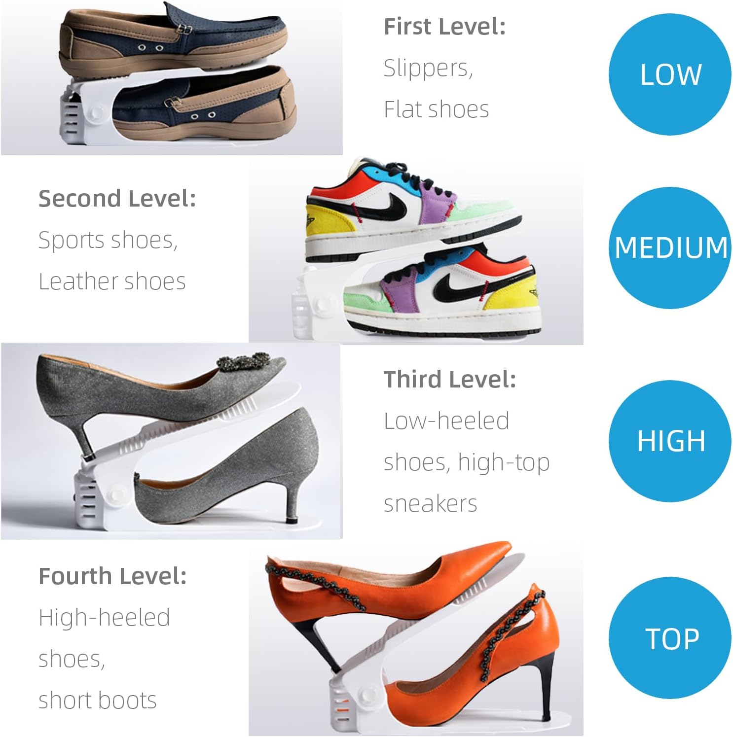 Yashong Organizador de ranuras para zapatos, 24 unidades, ajustable, doble capa, soporte de almacenamiento con 50% de ahorro de espacio, color blanco