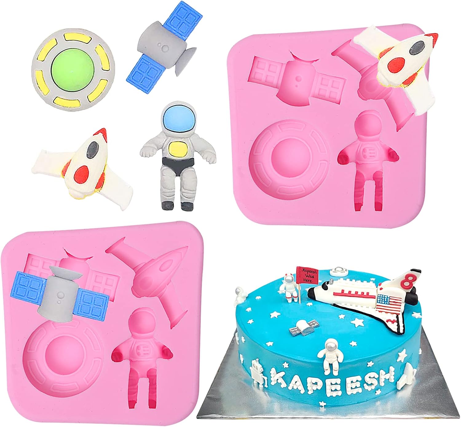 Molde de chocolate de astronauta, molde de silicona para fondant de nave espacial (paquete de 2), molde robótico para avión para decoración de