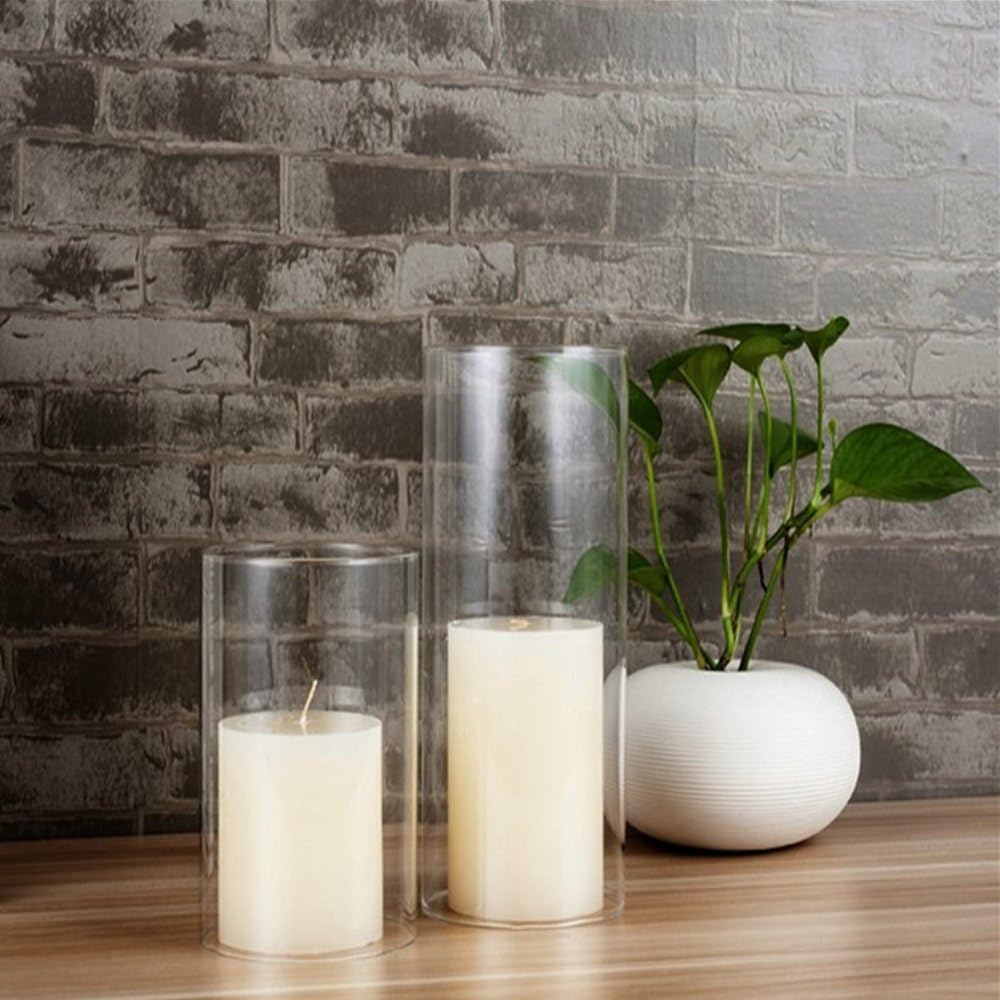 Portavelas transparente, chimenea de vidrio para velas de extremo abierto, diámetro interno de 3.55 pulgadas, diámetro externo de 3.75 pulgadas,