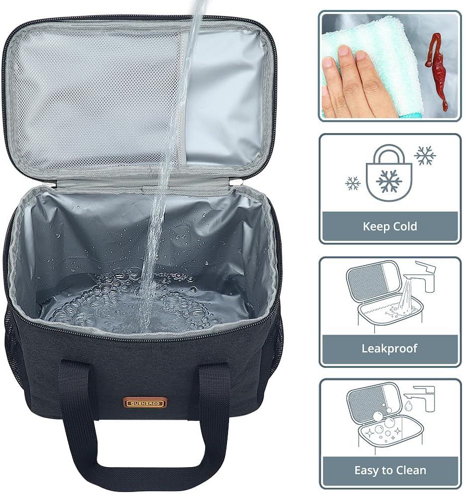 Bolsa de almuerzo negra para mujeres y hombres, pequeña bolsa enfriadora para el trabajo de la escuela, oficina, lonchera portátil de 5 litros,