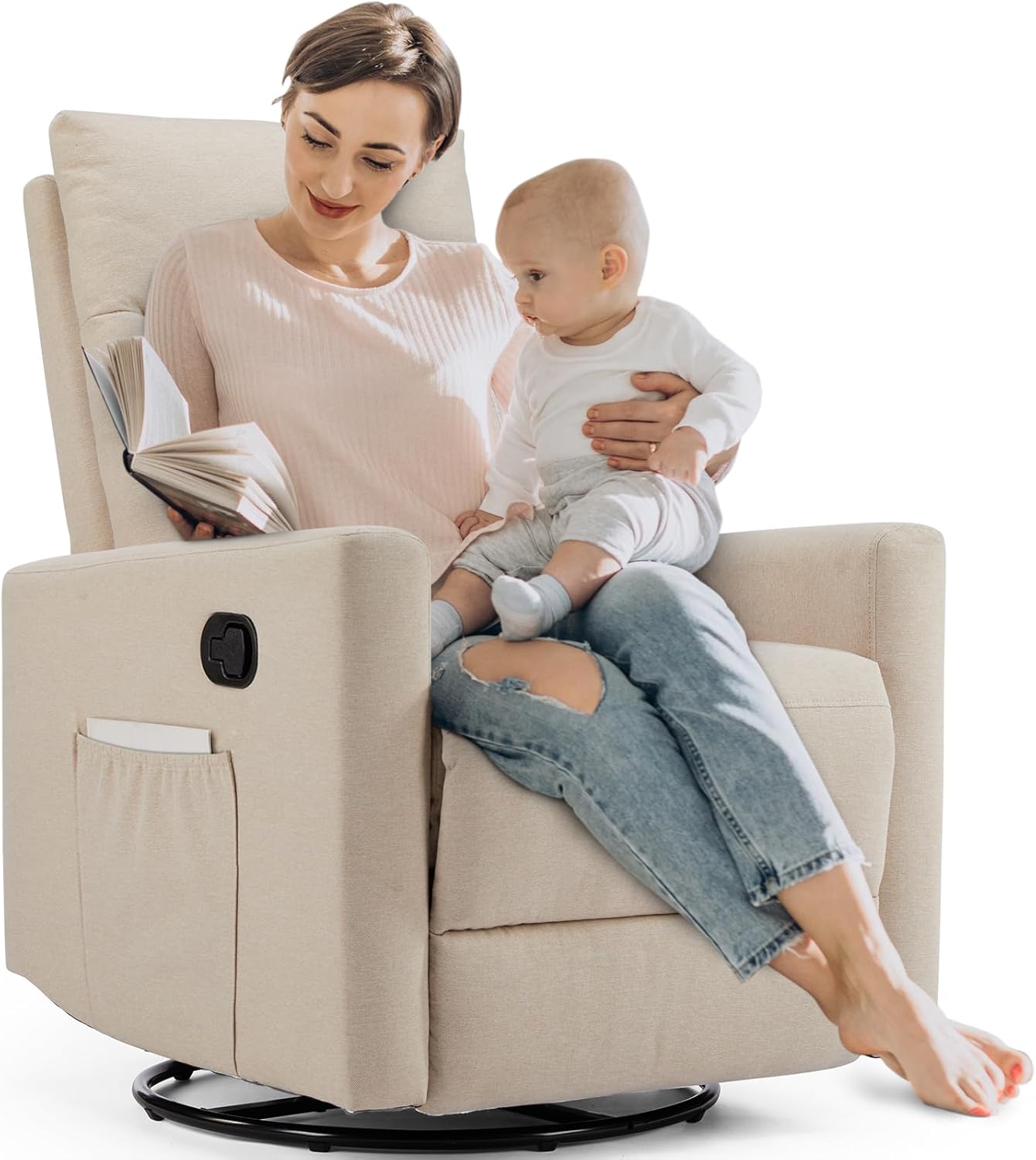 Sweetcrispy Silla reclinable giratoria, mecedora para guardería, silla reclinable para guardería, silla de guardería para sala de estar con