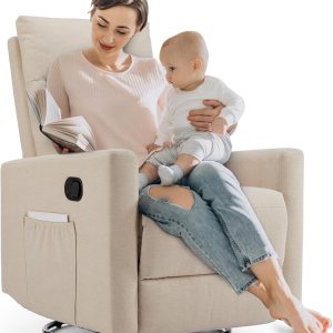 Sweetcrispy Mecedora giratoria reclinable, silla de guardería para sala de estar con reposapiés extragrande, respaldo alto, asiento profundo Sweetcrispy Mecedora giratoria reclinable, silla de guardería para sala de estar con reposapiés extragrande, respaldo alto, asiento profundo