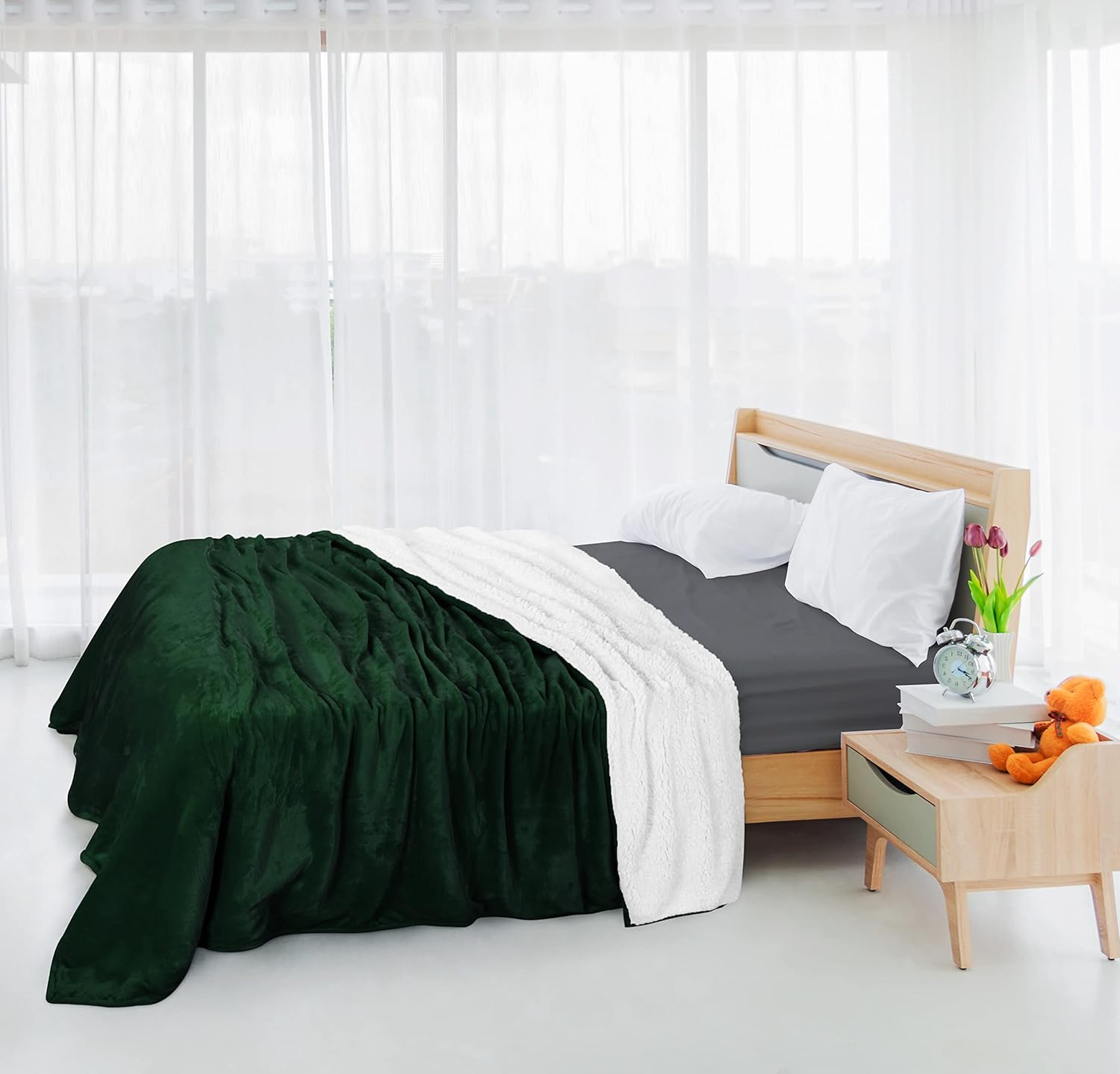 Utopia Bedding Manta Sherpa tamaño Queen Verde bosque, 90 x 90 pulgadas – Manta reversible de forro polar de felpa gruesa y cálida de 480 GSM para