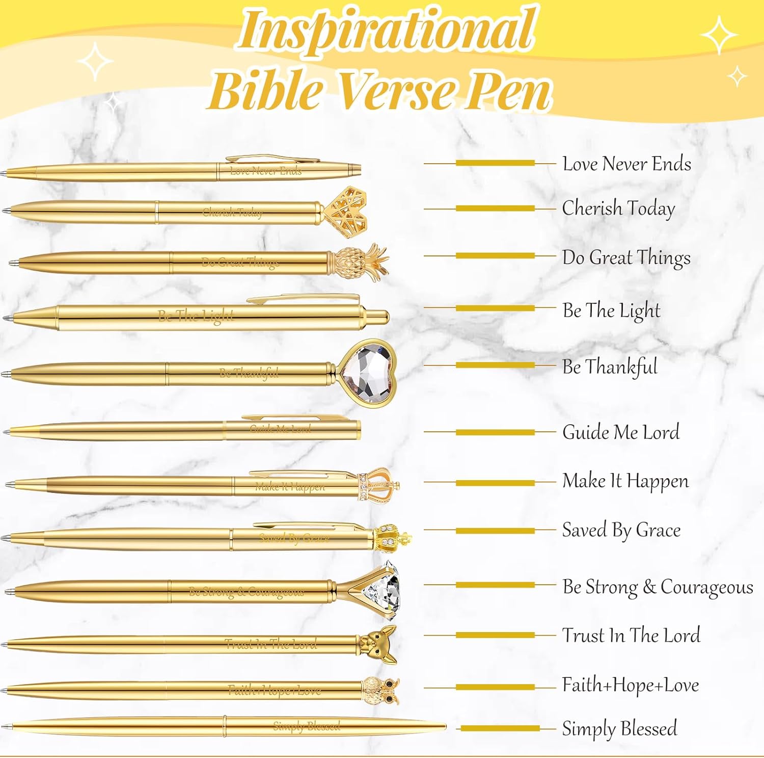 12 bolígrafos inspiradores con versículo bíblico, escritura cristiana, bolígrafos de arena líquida con purpurina de cristal, corona, bonitos