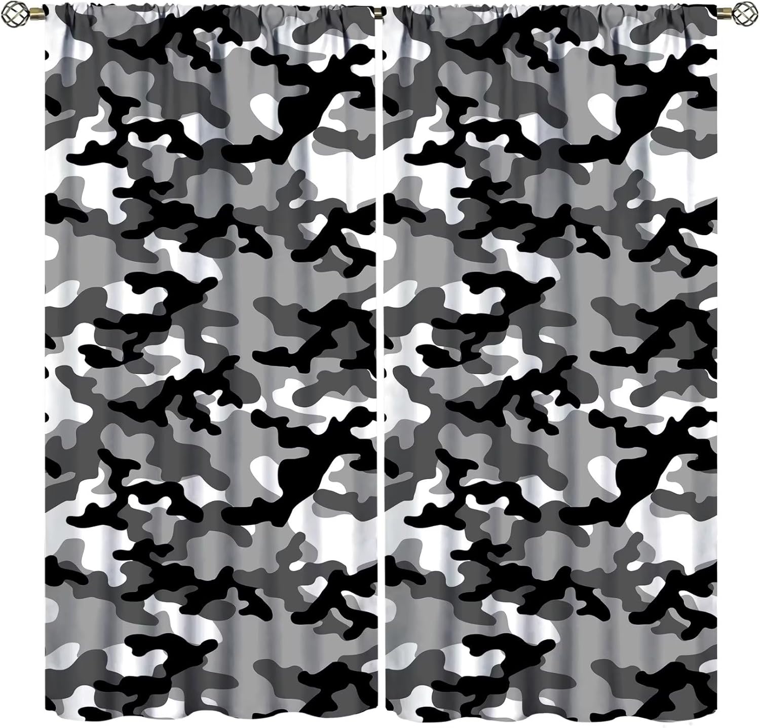 Cortinas de camuflaje gris militar, arte de camuflaje negro, blanco, gris, cortinas opacas con bolsillo para barra, para dormitorio, sala de estar,